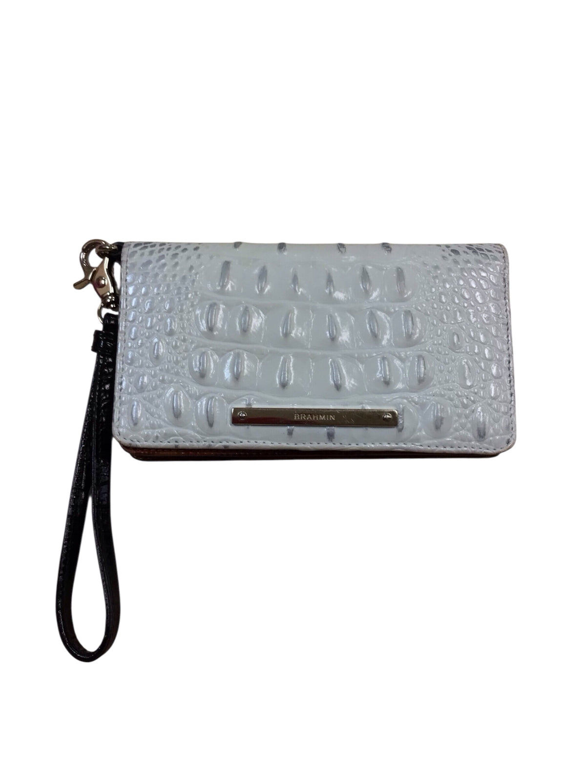 Brahmin White Black & Brown Croc-Embossed Wallet Wristlet