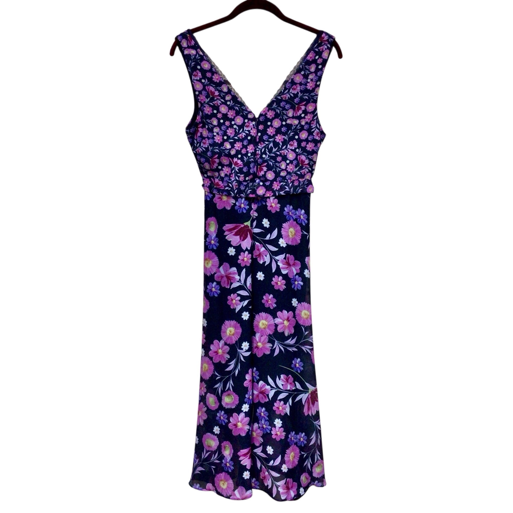 DKNY Navy & Purple Floral Sleeveless Dress Size 4