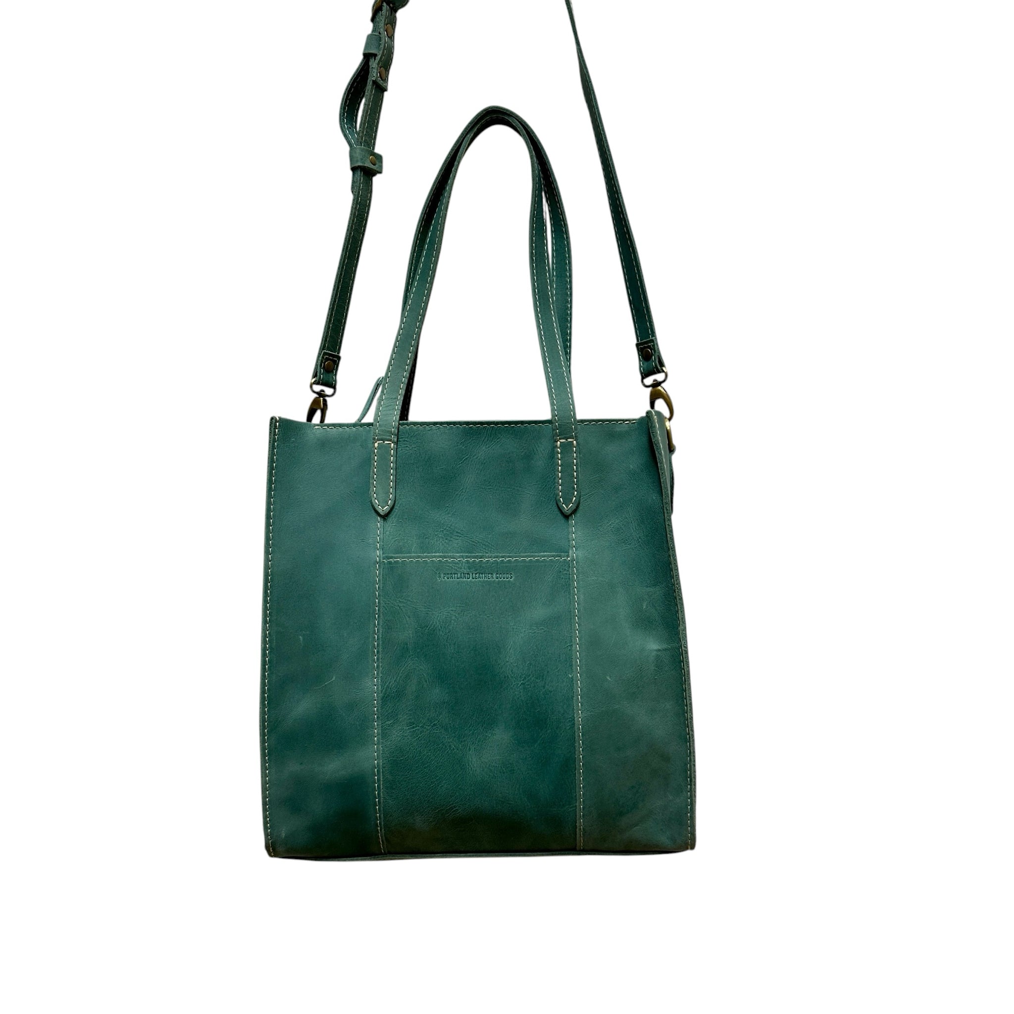 Portland Leather Distressed Aqua Large Lola Zipper Crossbody Tote Bag