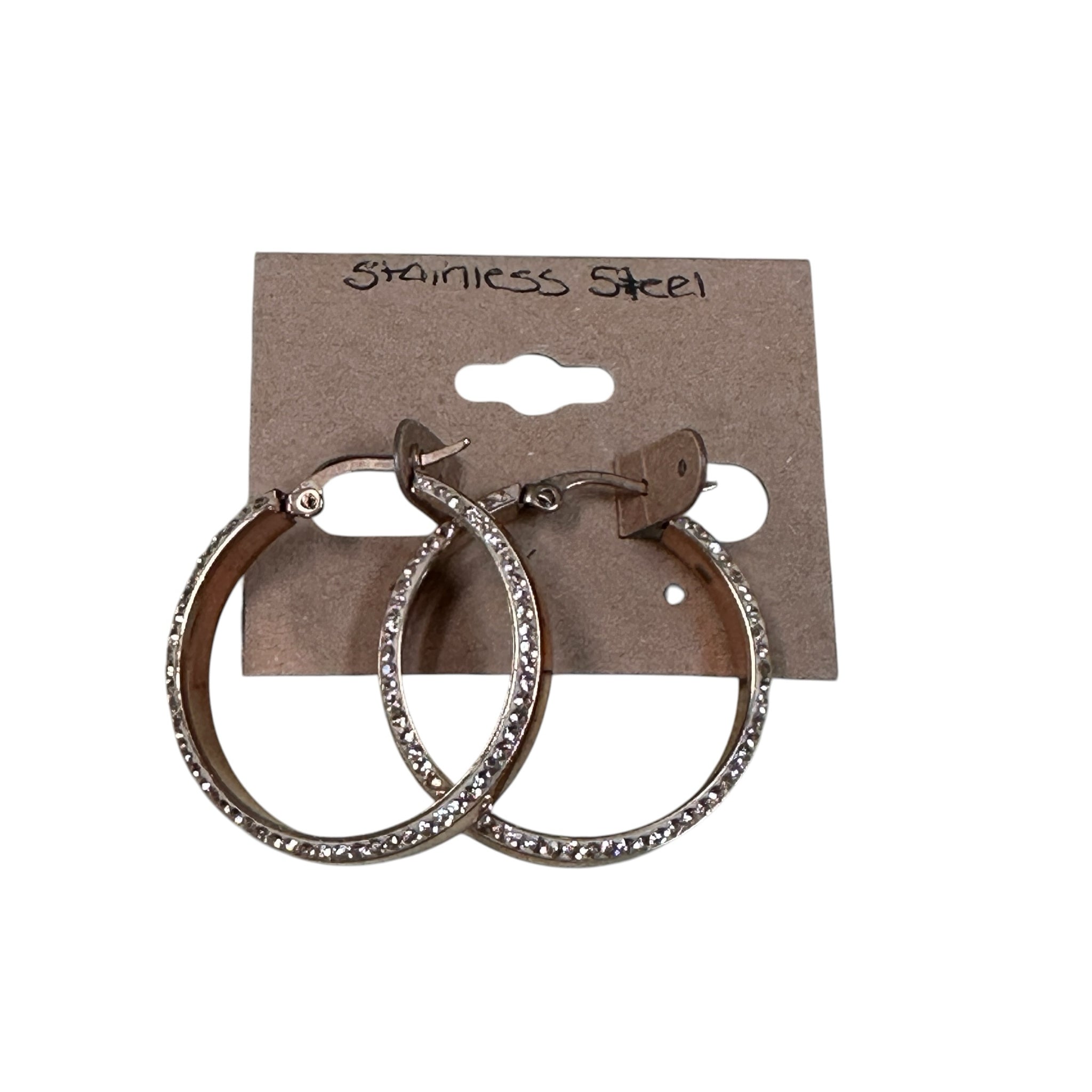 Stainless Steel Rose Gold Hoop CZ Earrings