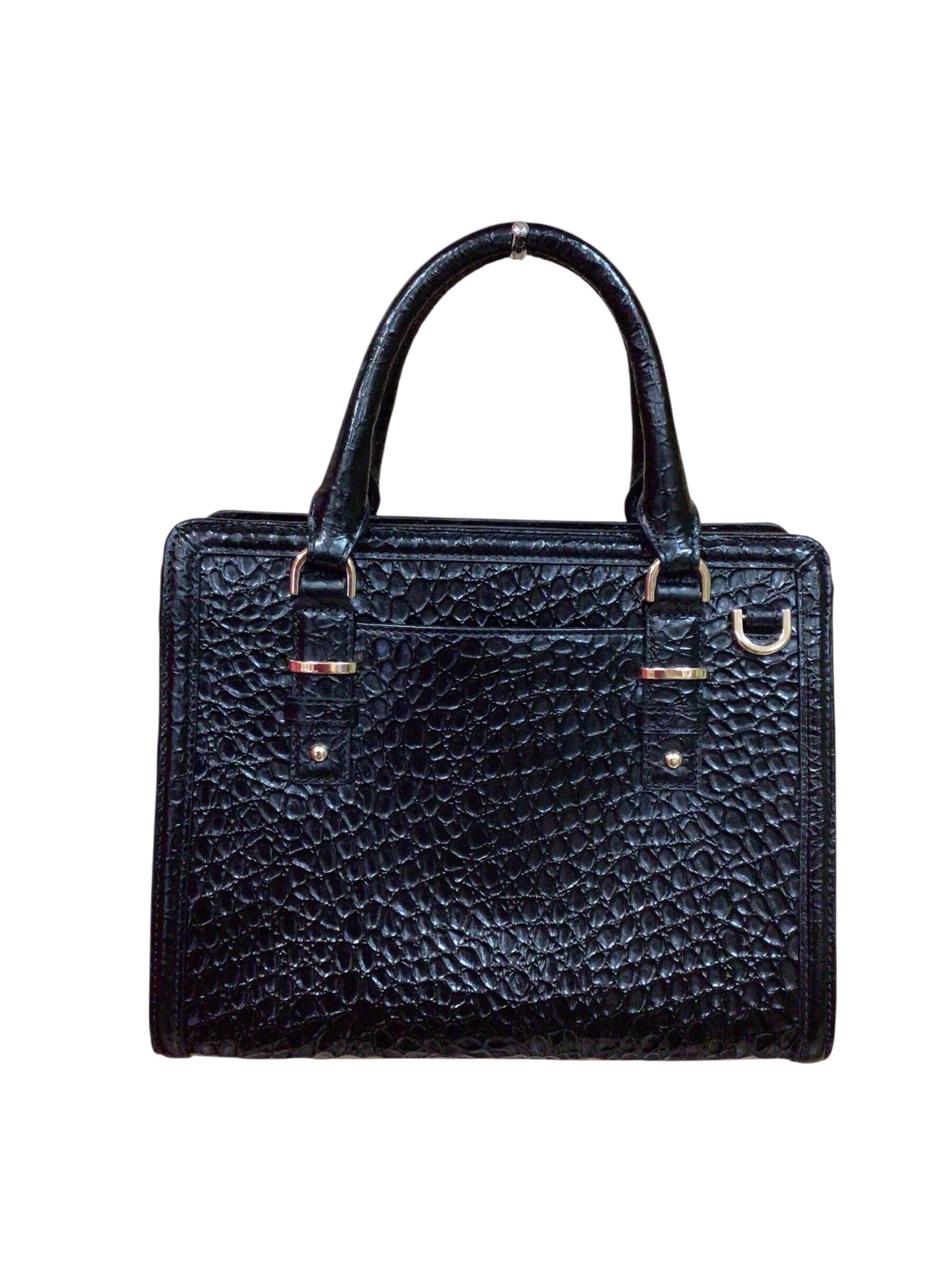 Brahmin "Cami" Black Croc-Embossed Leather Crossbody Satchel
