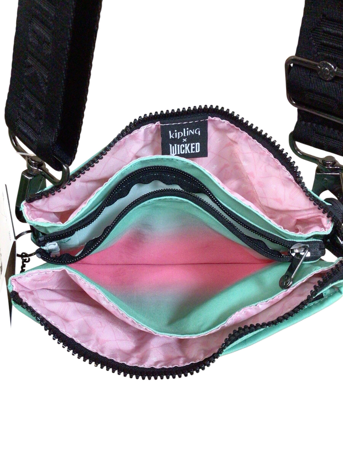 Kipling "Wicked" Ombre Green & Pink Nylon Crossbody Bag