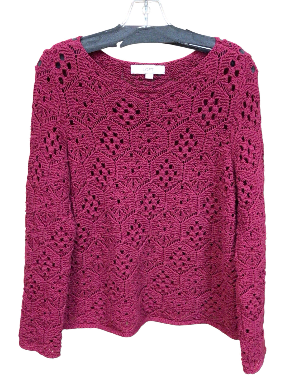 Loft Long Sleeve Raspberry Crocheted Sweater Size Medium