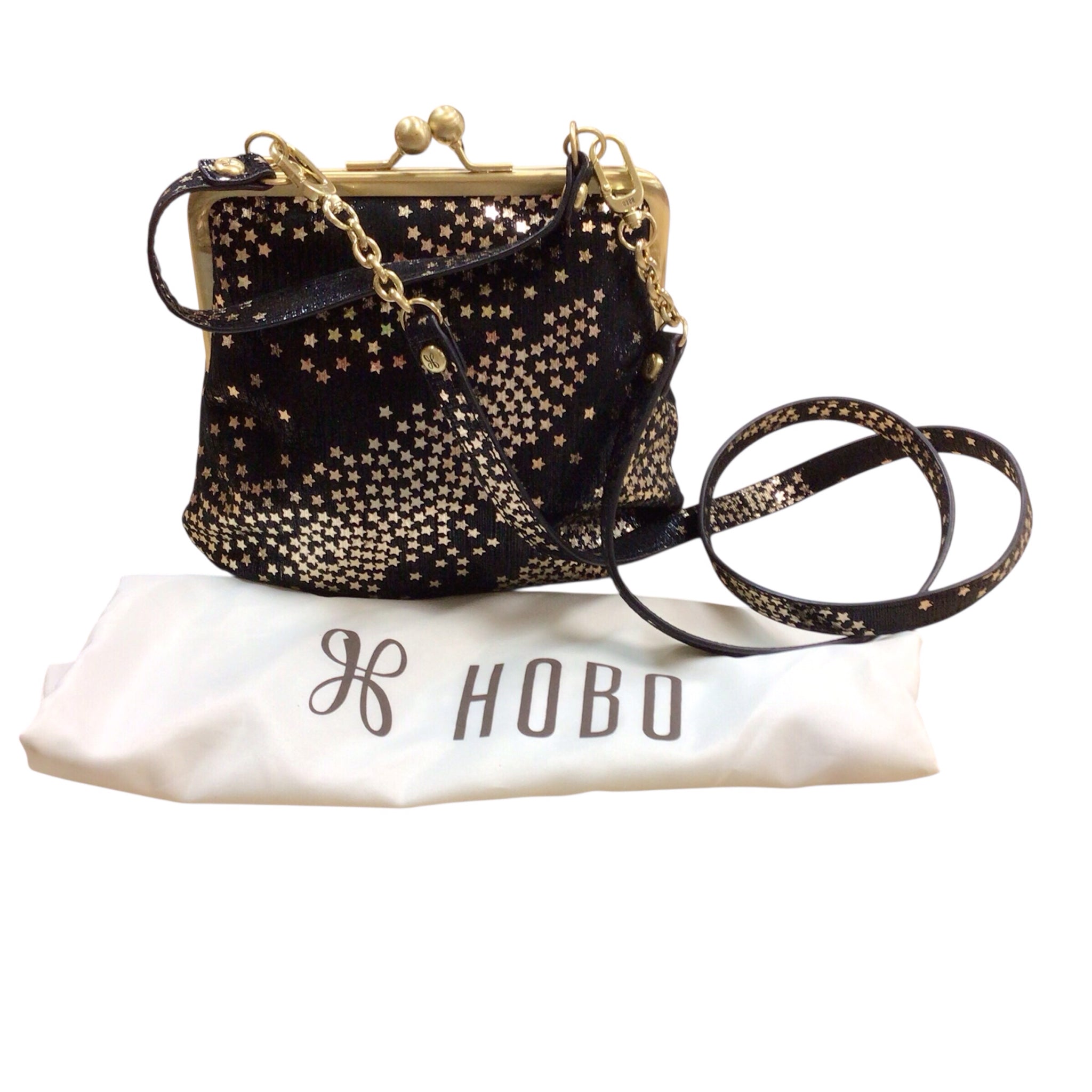 Hobo "Alba" Black & Gold Leather Satchel Crossbody Bag