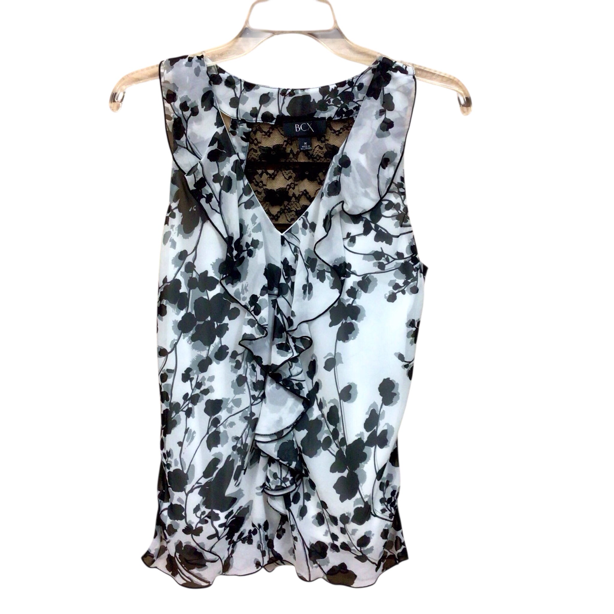 BCX Black & White Floral Sleevless Top Size Medium