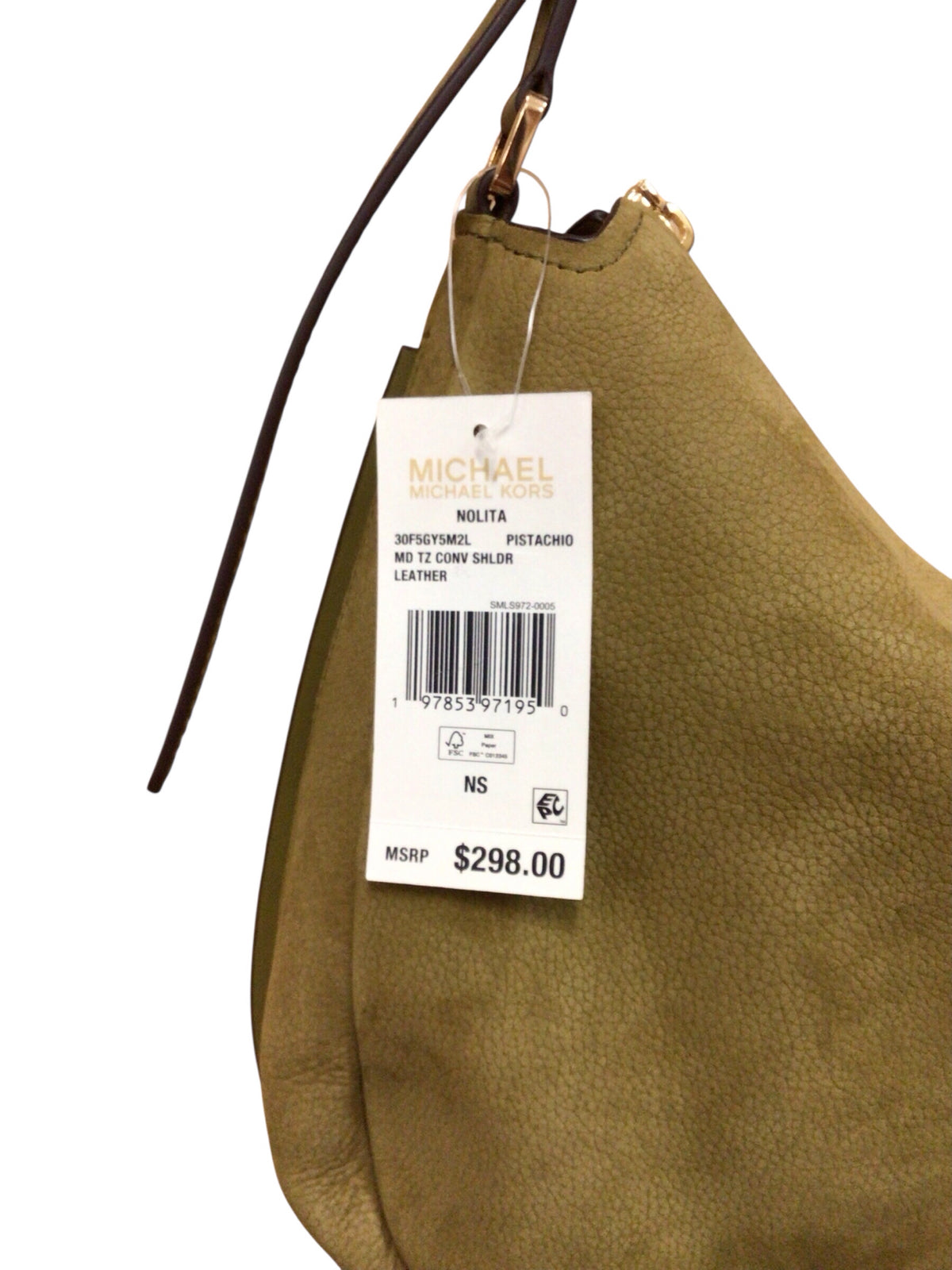 Michael Kors Green "Nolita" Nubuck Convertible Leather Trim Shoulder Bag