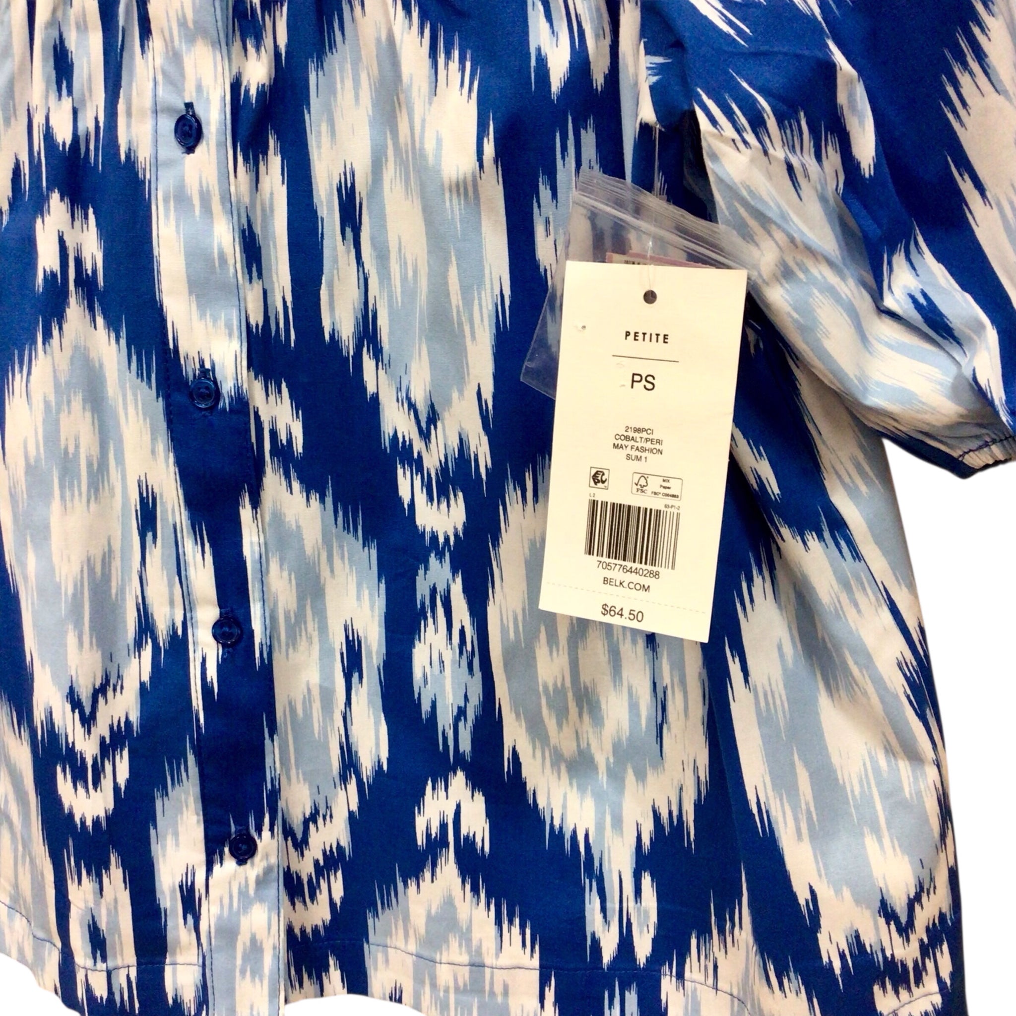Crown & Ivy Blue & White Short Sleeve Top Size Petite Small NWT