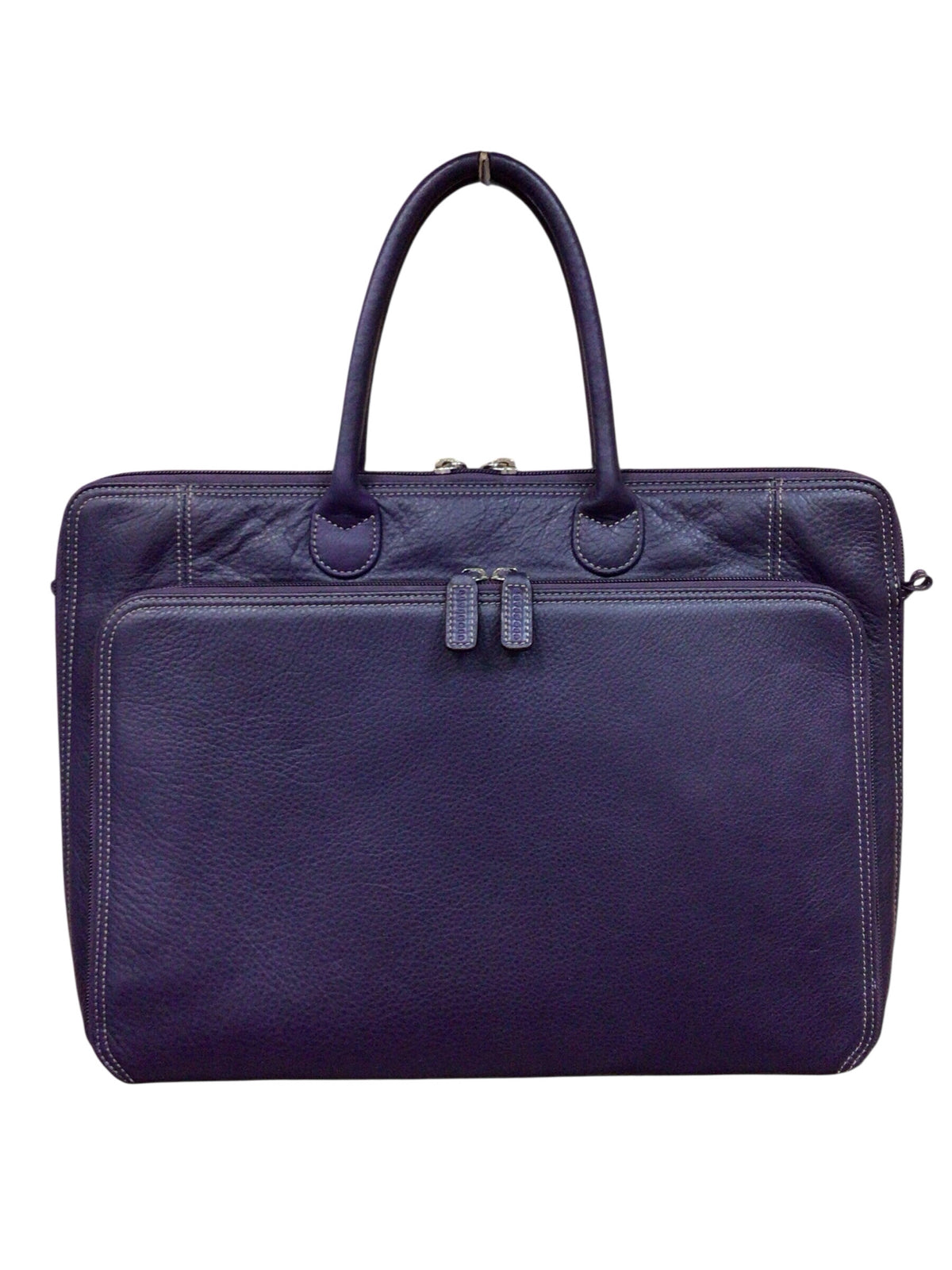 Levenger Purple Pebbled Leather Expandable Briefbag