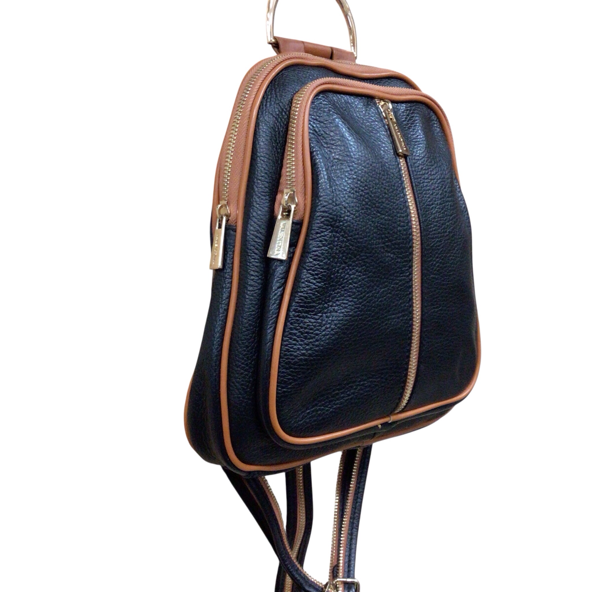 Valentina Genuine Italian Black Pebbled Leather Backpack