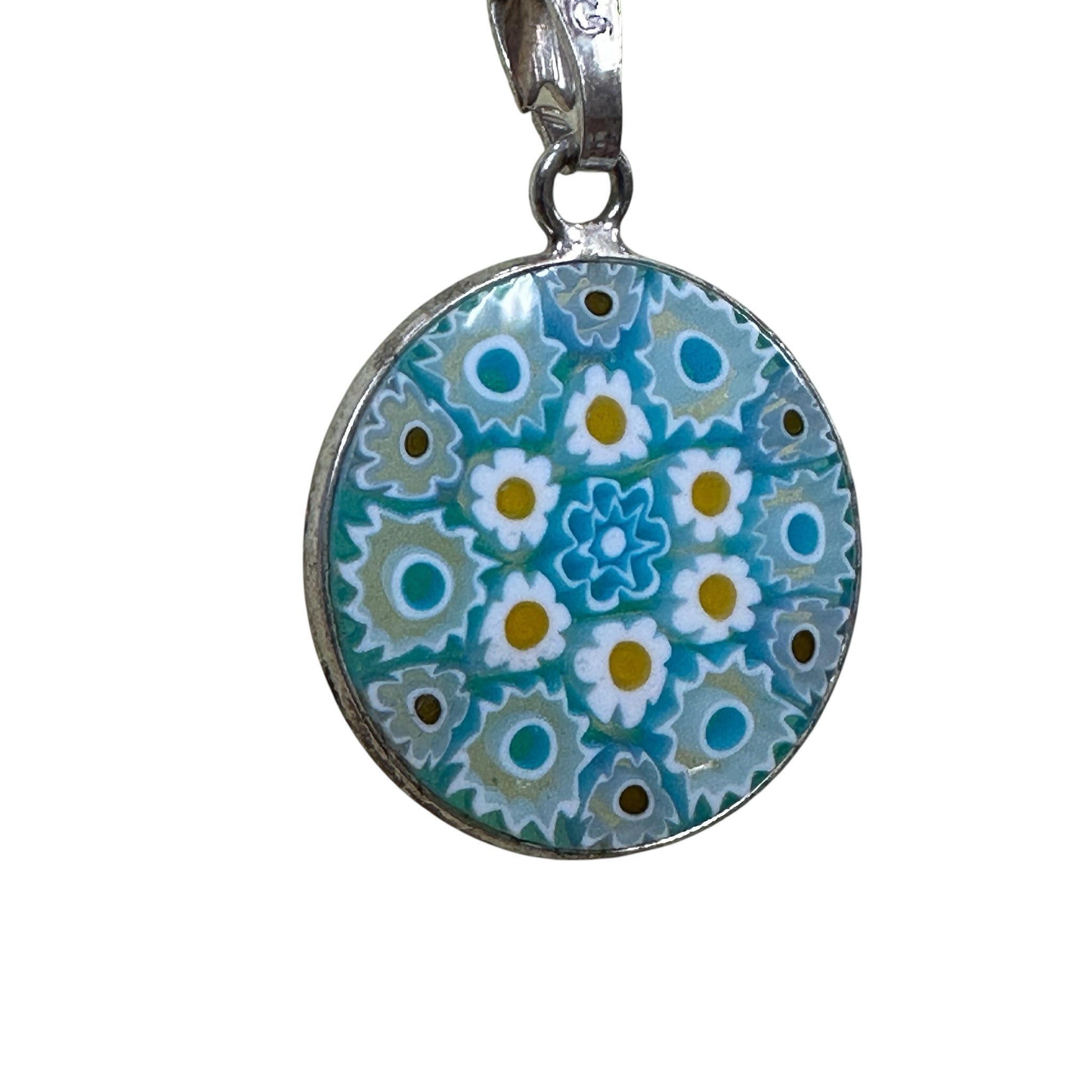 Sterling Silver Round Floral Pendant Italian Necklace