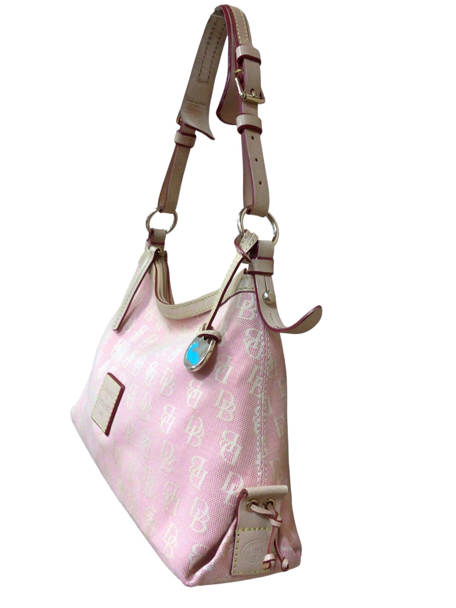 Dooney & Bourke Vintage East-West Slouch Pink Canvas Monogram Shoulder Bag