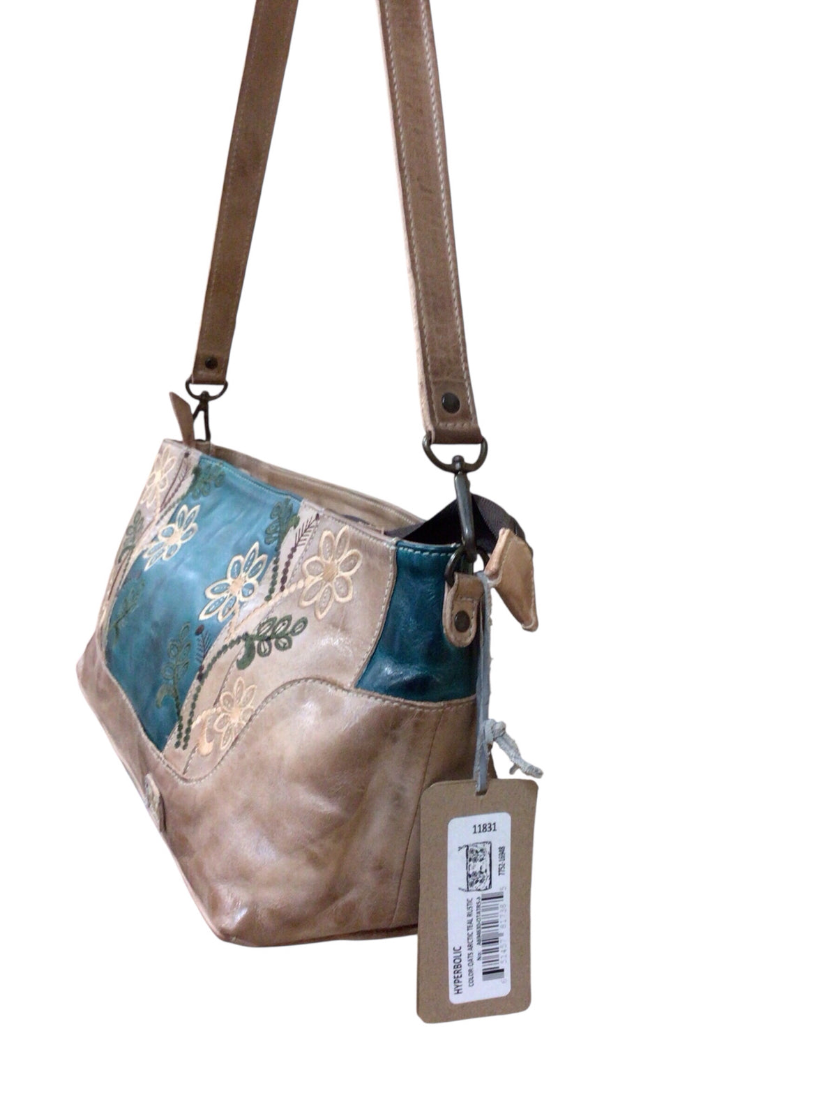 Bed Stu "Hyperbolic" Oats Arctic Teal Rustic Embroidered Shoulder Bag
