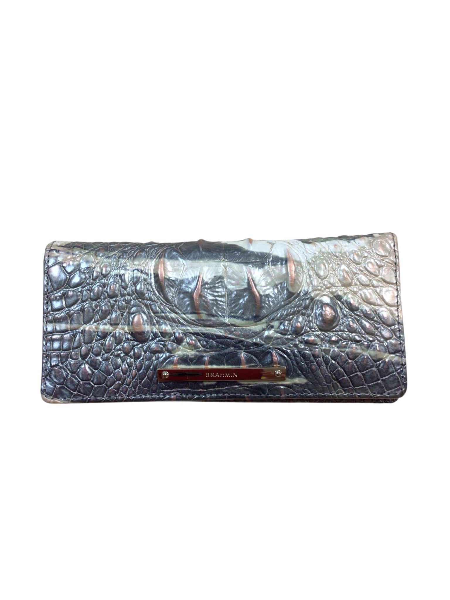 Brahmin "Ady" Melbourne Gray & Pink Croc-Embossed Leather Wallet