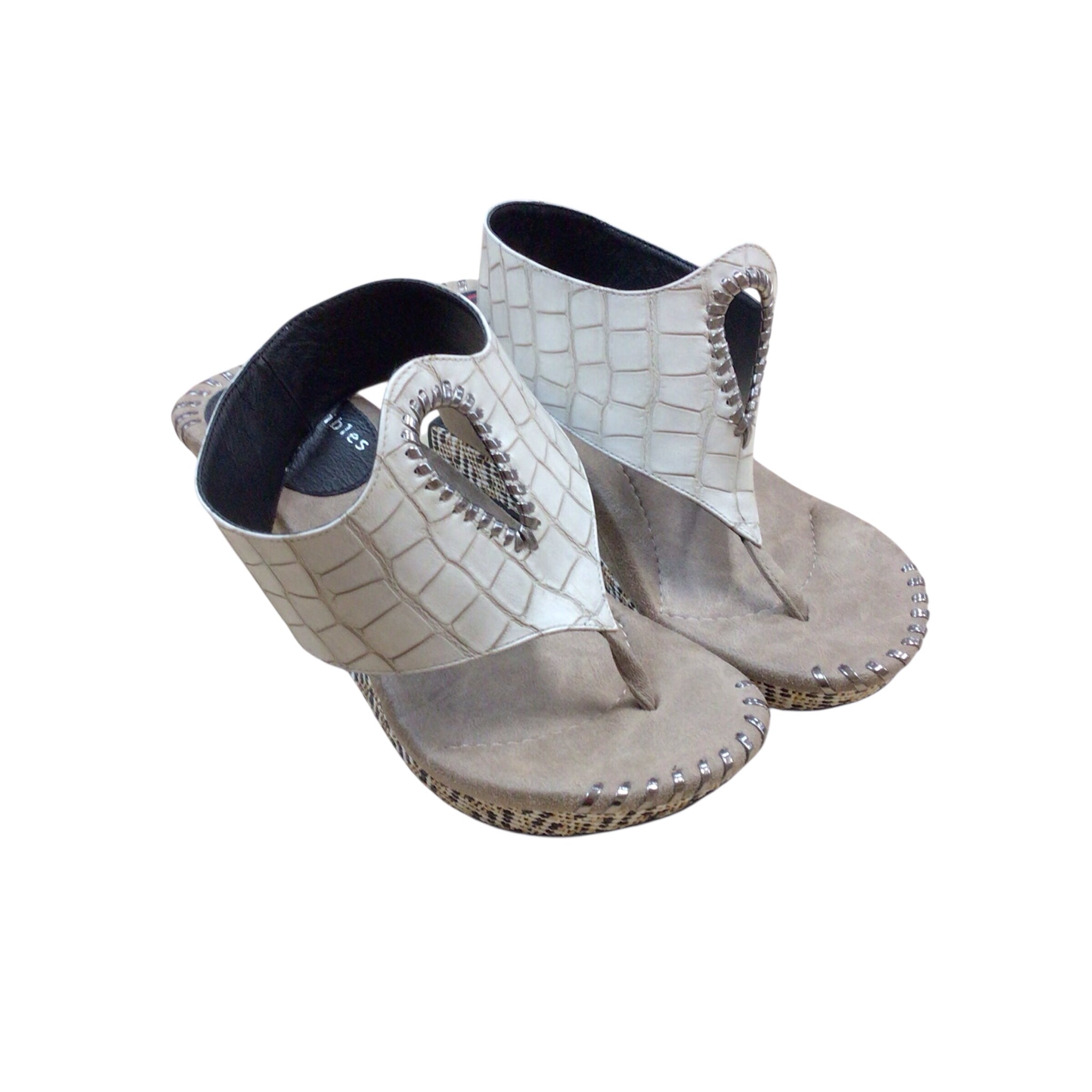 Modzori Reversibles Lucia 5 - Stone flips to Black Wedge Sandals Size 8