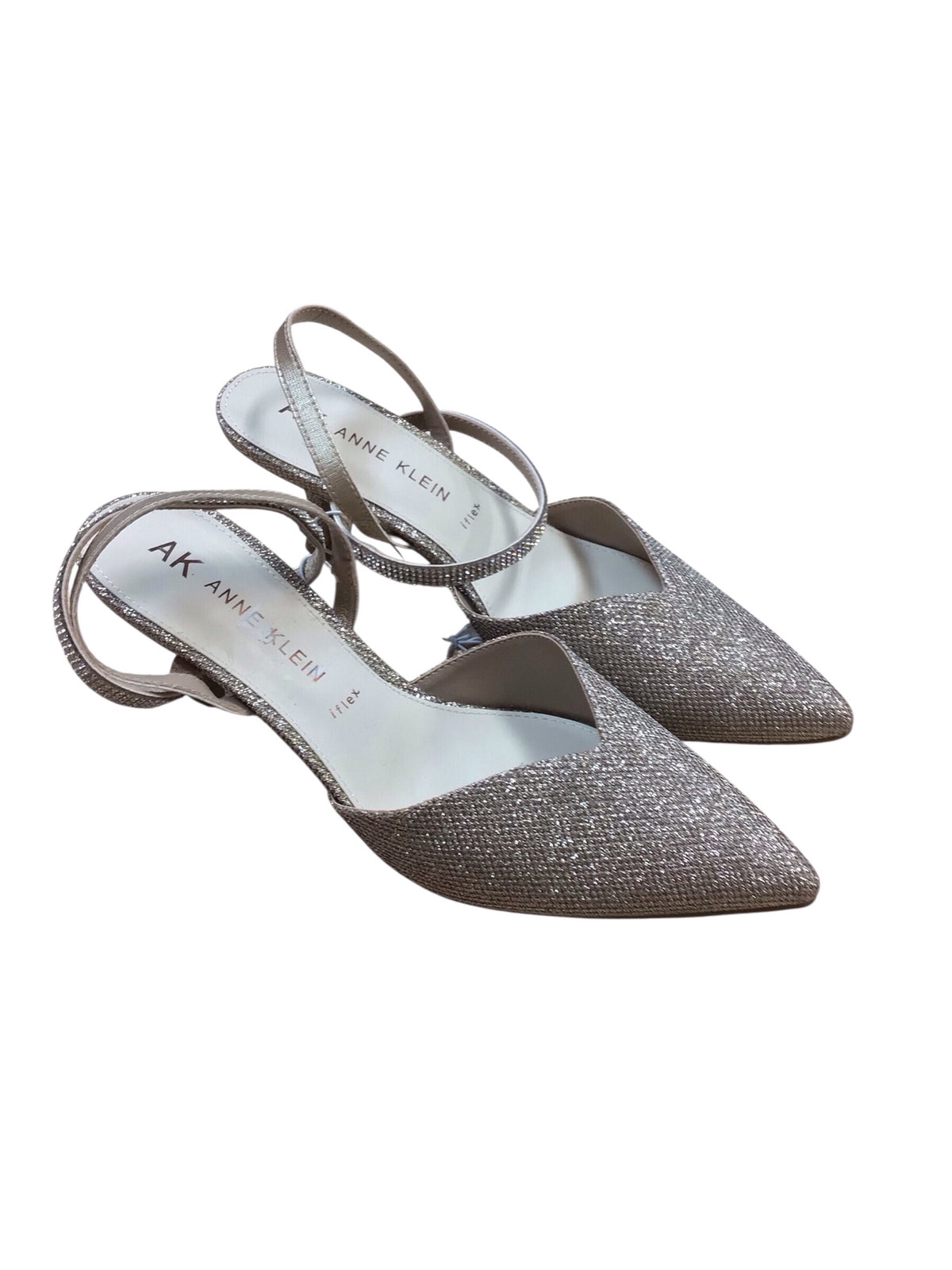 Anne Klein "AKFancy" iflex Platinum Rhinestone Slingback Heels Size 9.5