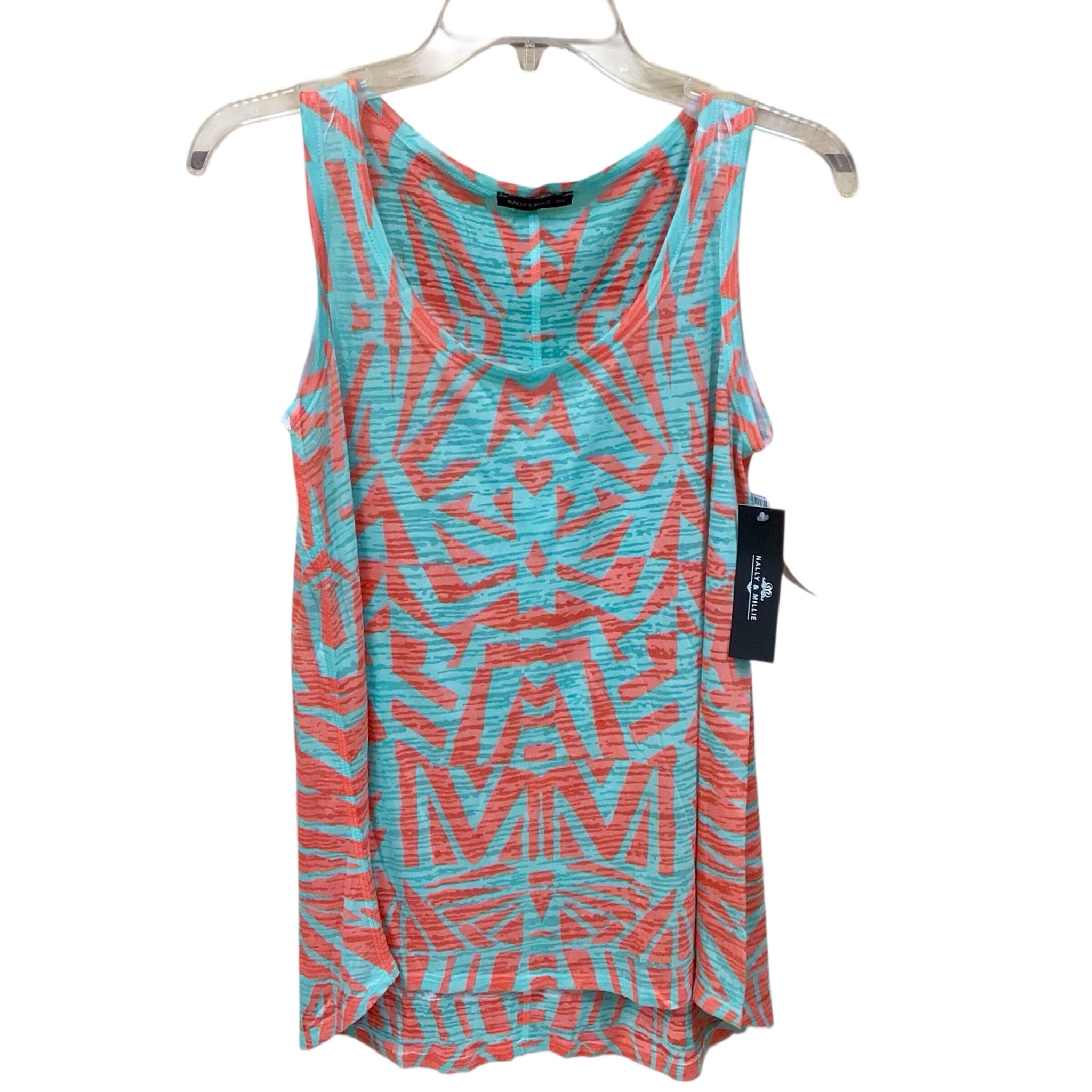 Nally & Millie Teal & Orange Sleeveless Top Size Large NWT