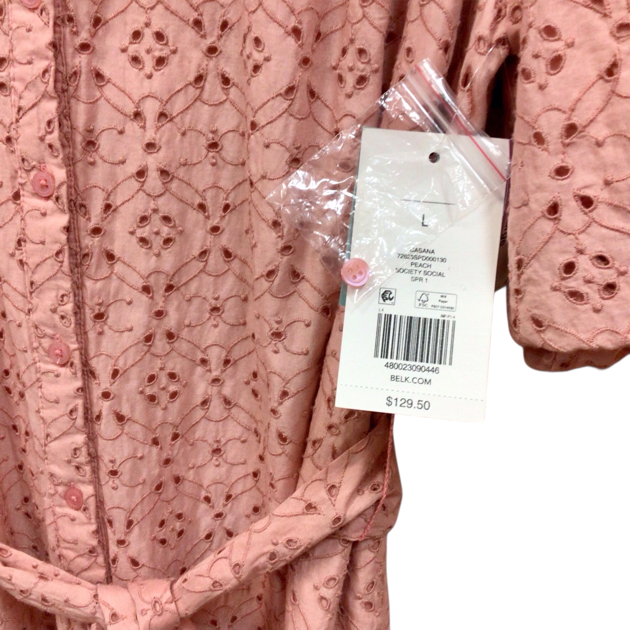 Crown & Ivy Dusty Rose Short Sleeve Eyelit Dress Size Large NWT