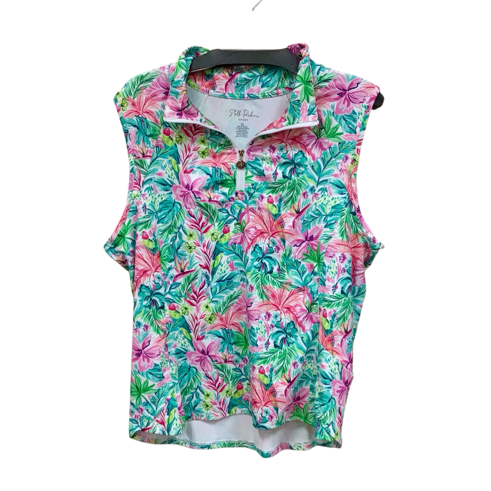 Stella Parker Green + Pink Tropical Sleeveless Top Size XL