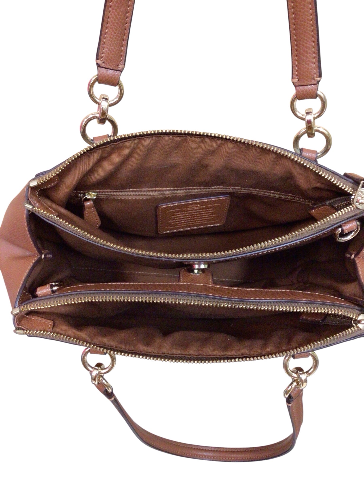 Coach "Christie" Carryall Brown Coated Canvas Monogram Crossbody Satchel