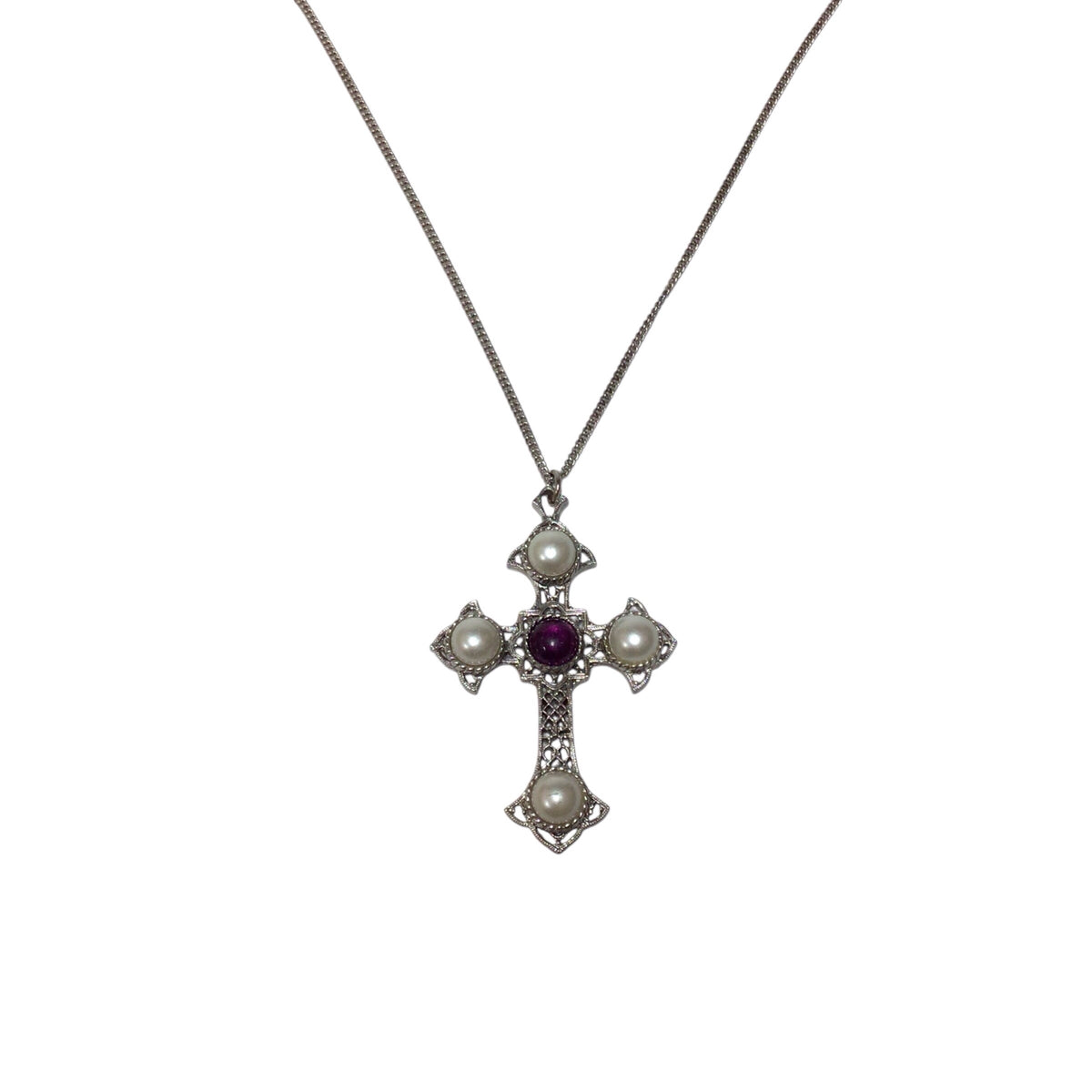 Vintage Sarah Coventry Silver Plated Cross Pendant Necklace display picture 1
