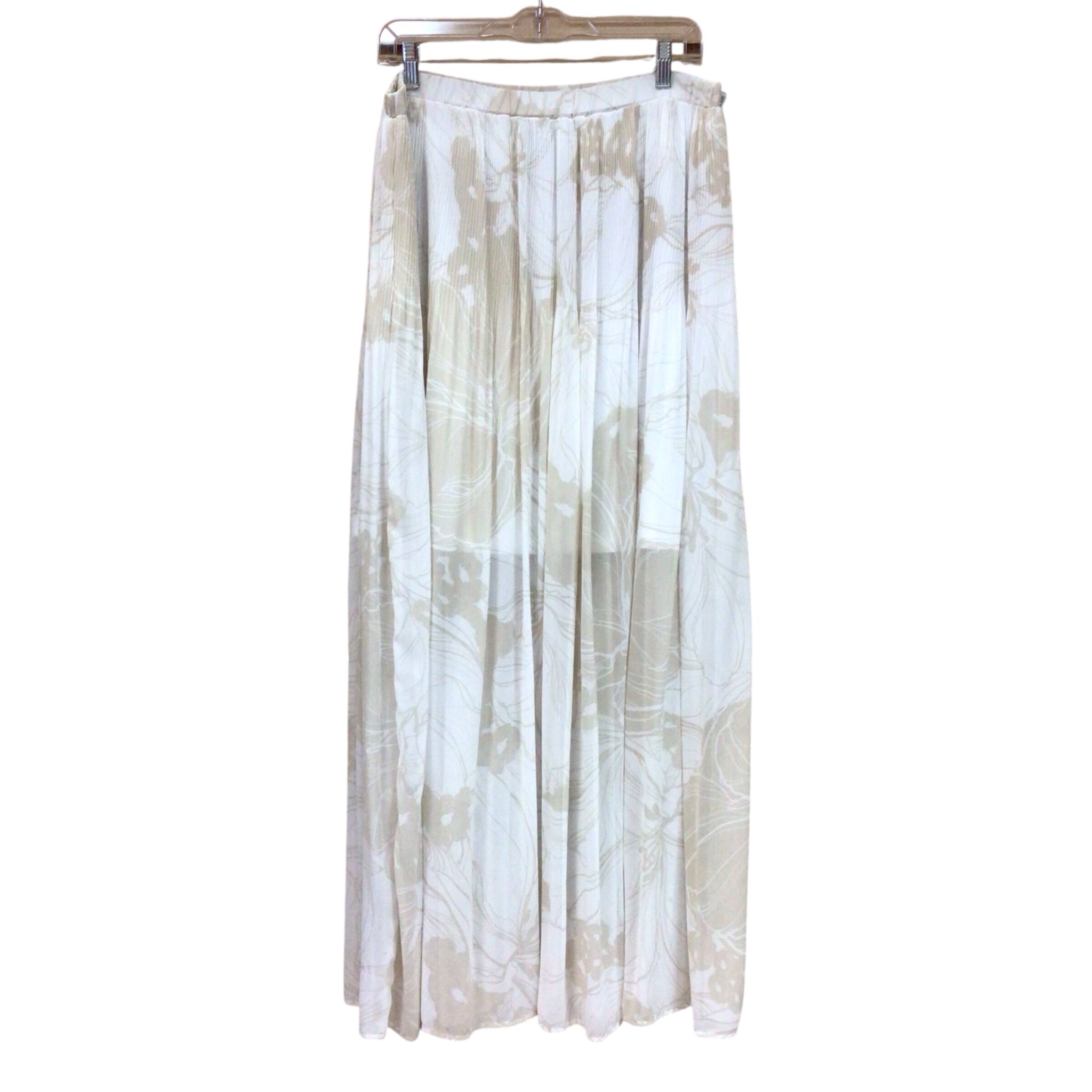 Worthington Tan & White Pleated Long Skirt Size Large