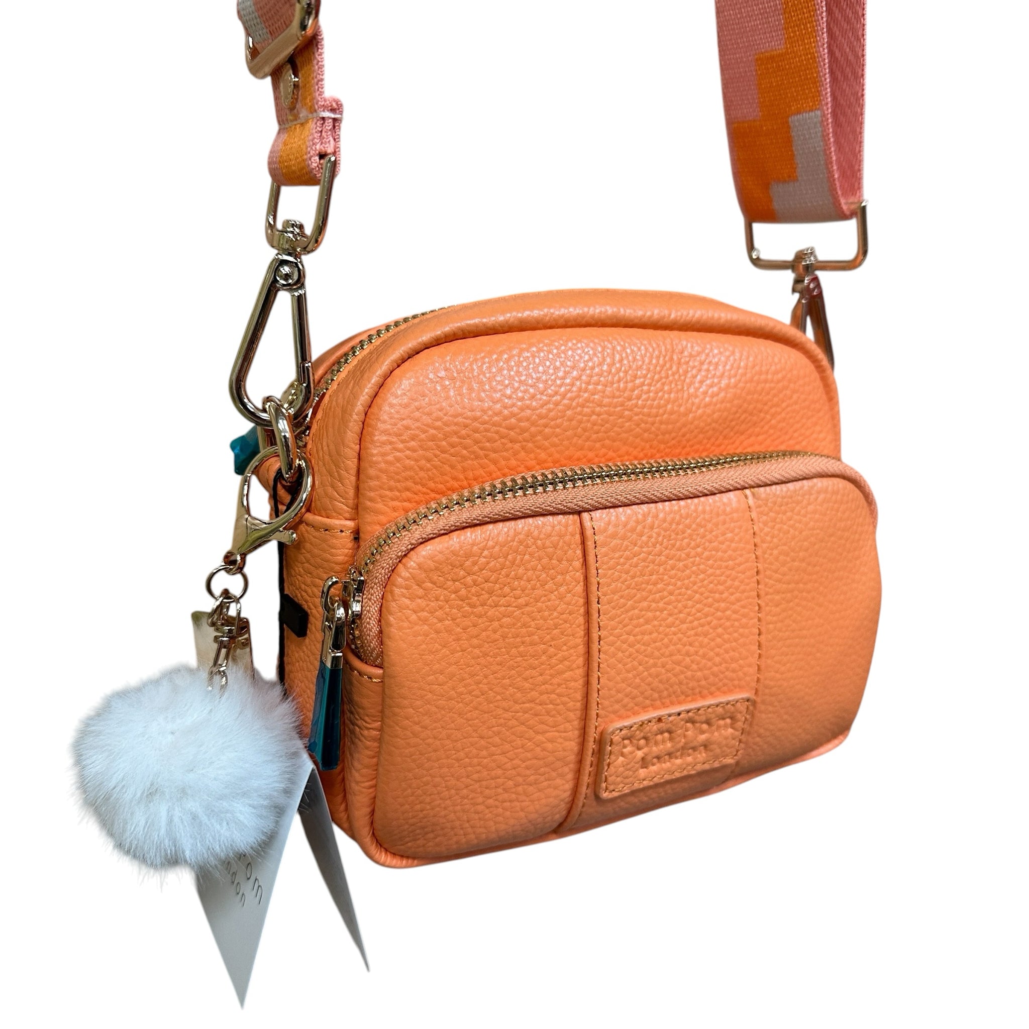 Pom Pom London "Mango Tango" 100% Leather Crossbody Bag