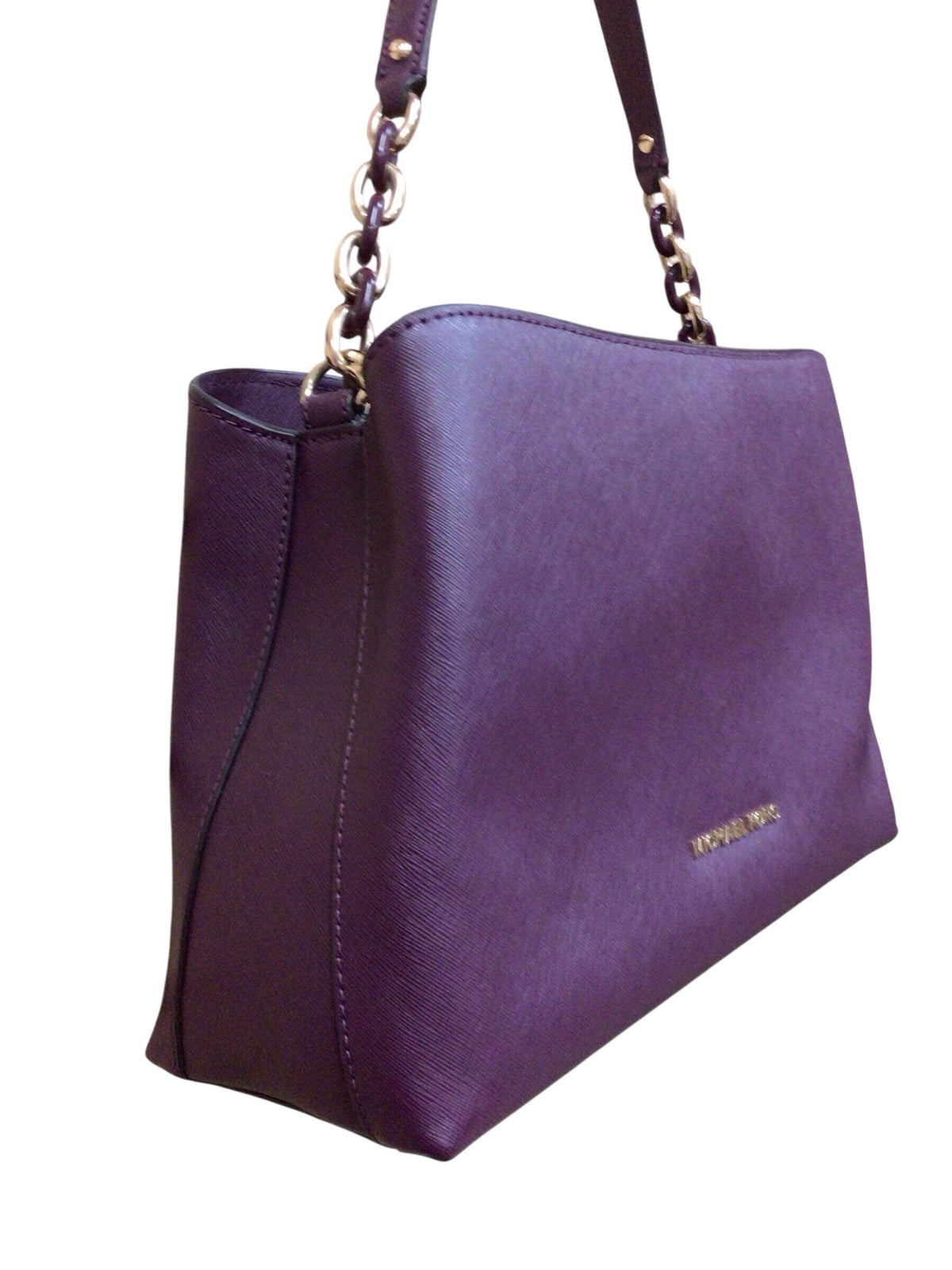 Michael Kors "Sofia Portia" Large East West Plum Leather Satchel Crossbody Bag