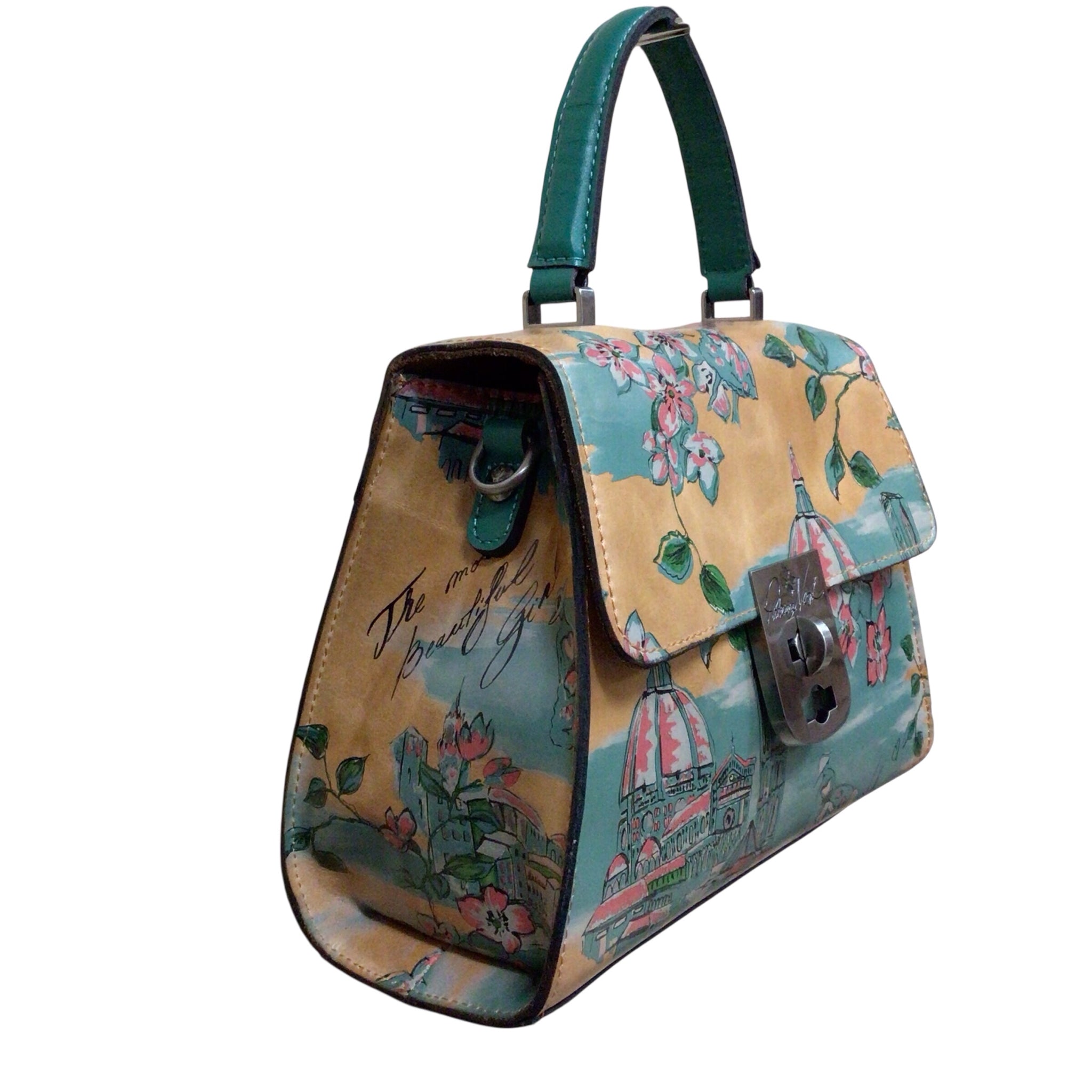 Patricia Nash "Chauncey" Beautiful Girl Teal Leather Crossbody Satchel