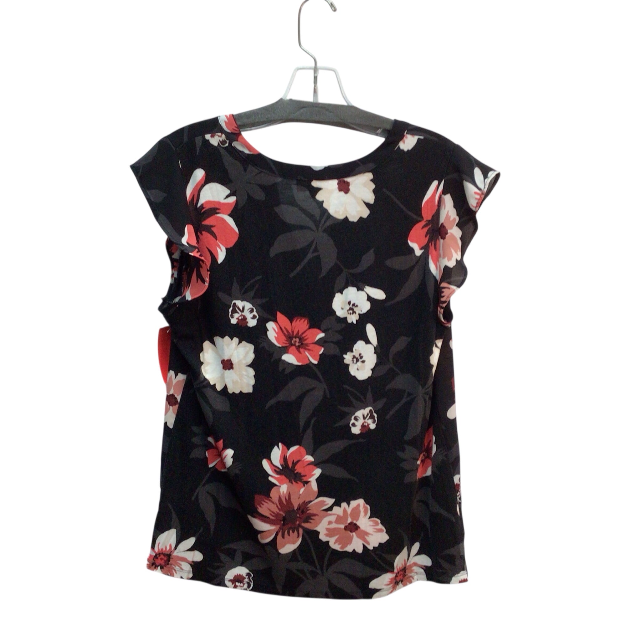 Loft Black Floral Short Sleeve Top Size M