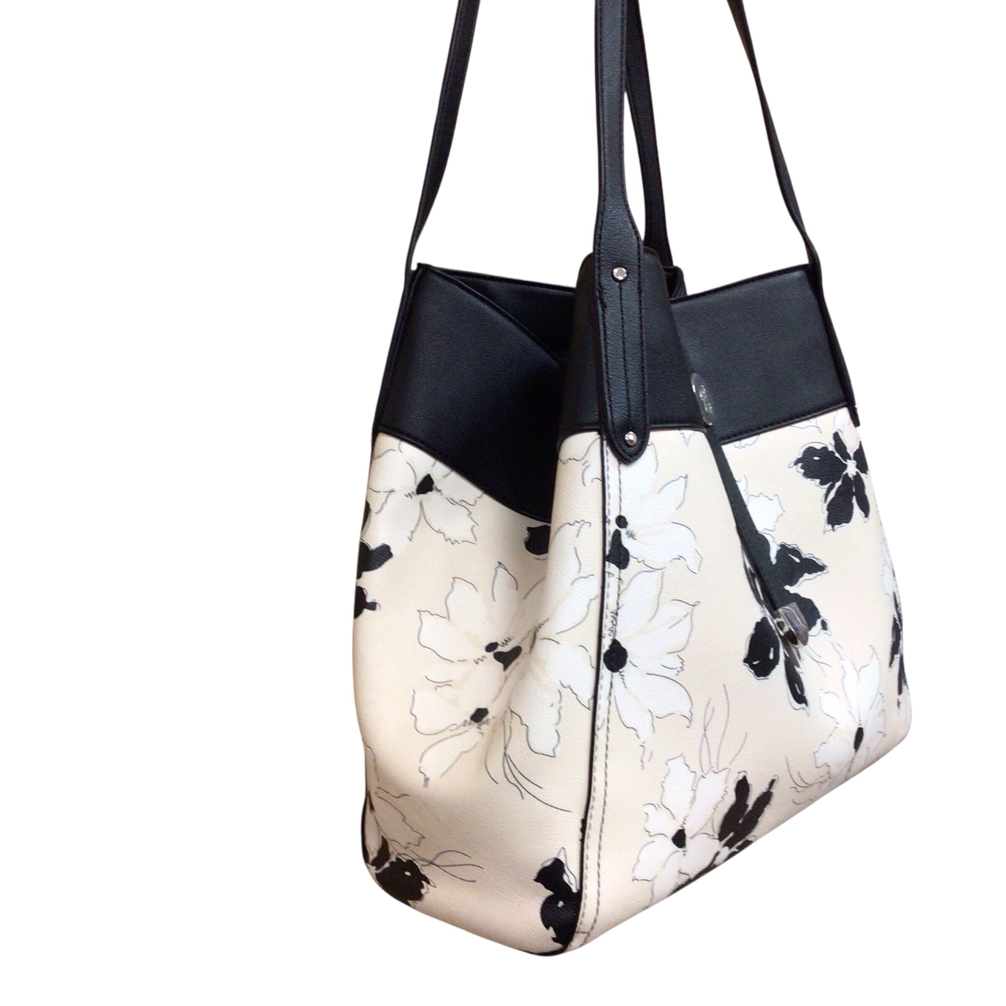Chaps Black & Cream Floral Shoulder Bag