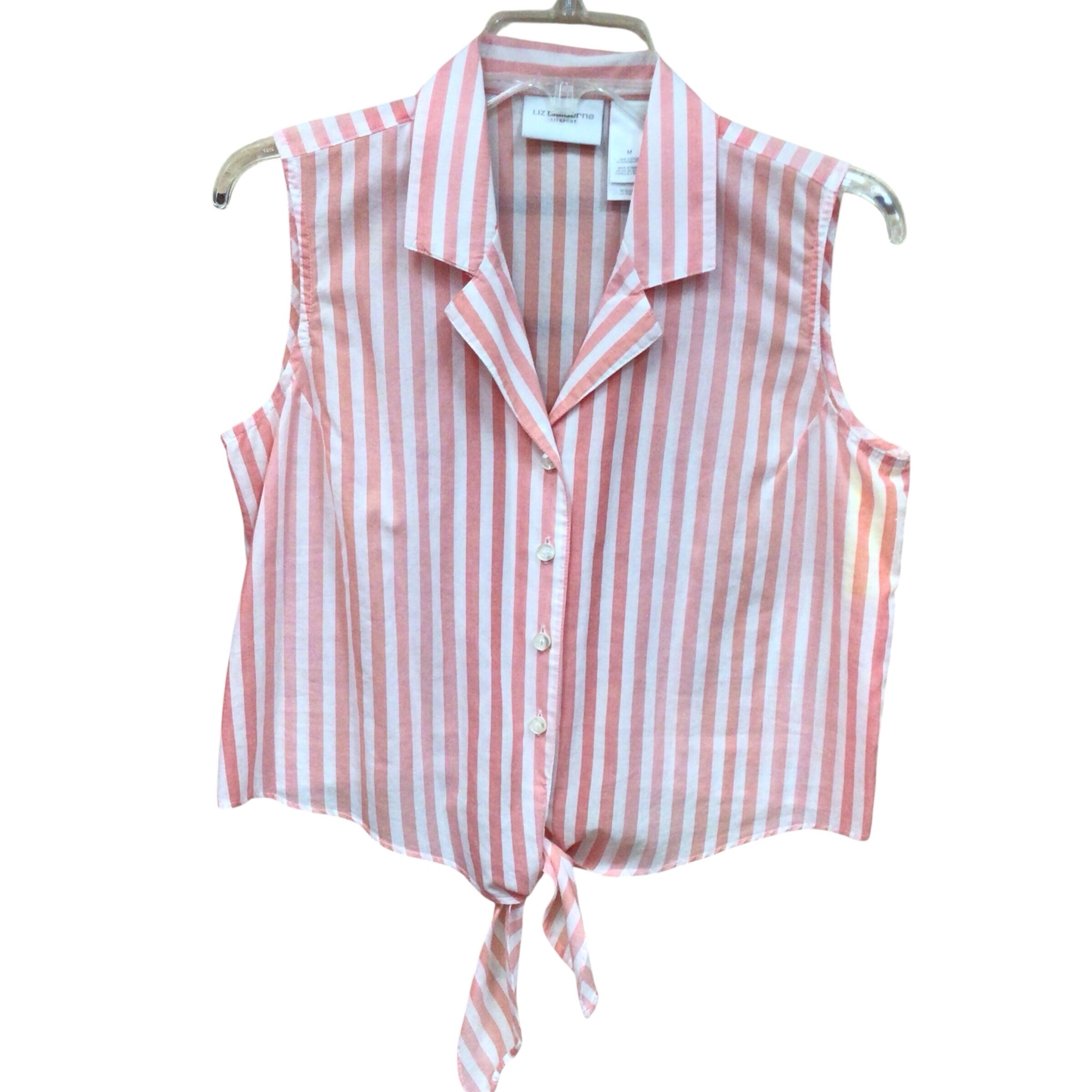 Liz Claiborne Pink & White Striped Sleeveless Top Size Medium