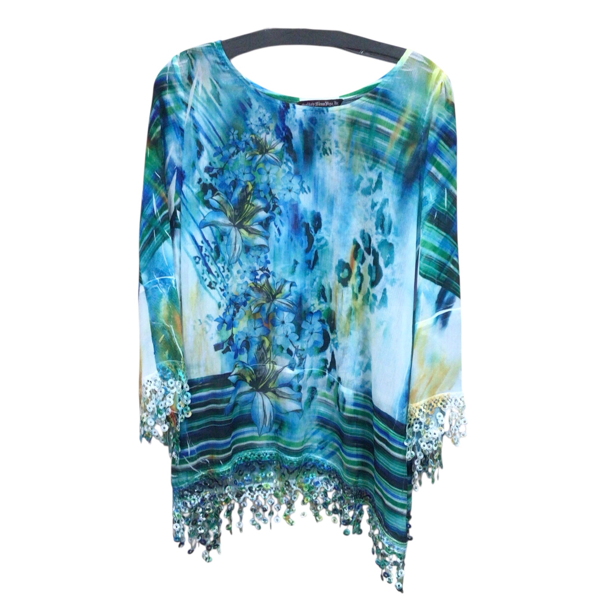 Mushka by Sienna Rose Inc Blue Green 3/4 Sleeve Top Size Medium