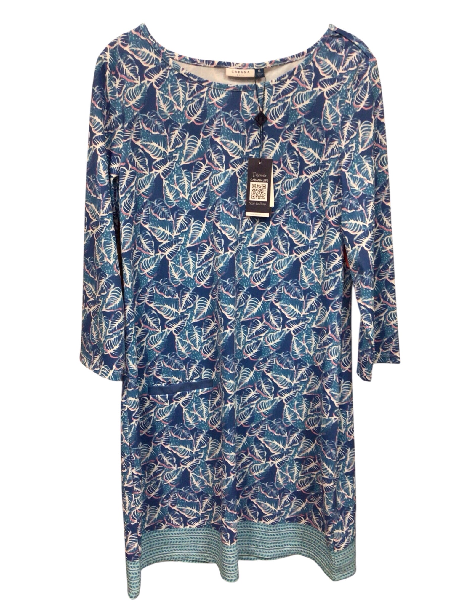 Cabana Life Blue & Pink 3/4 Sleeve Dress Size Medium NWT