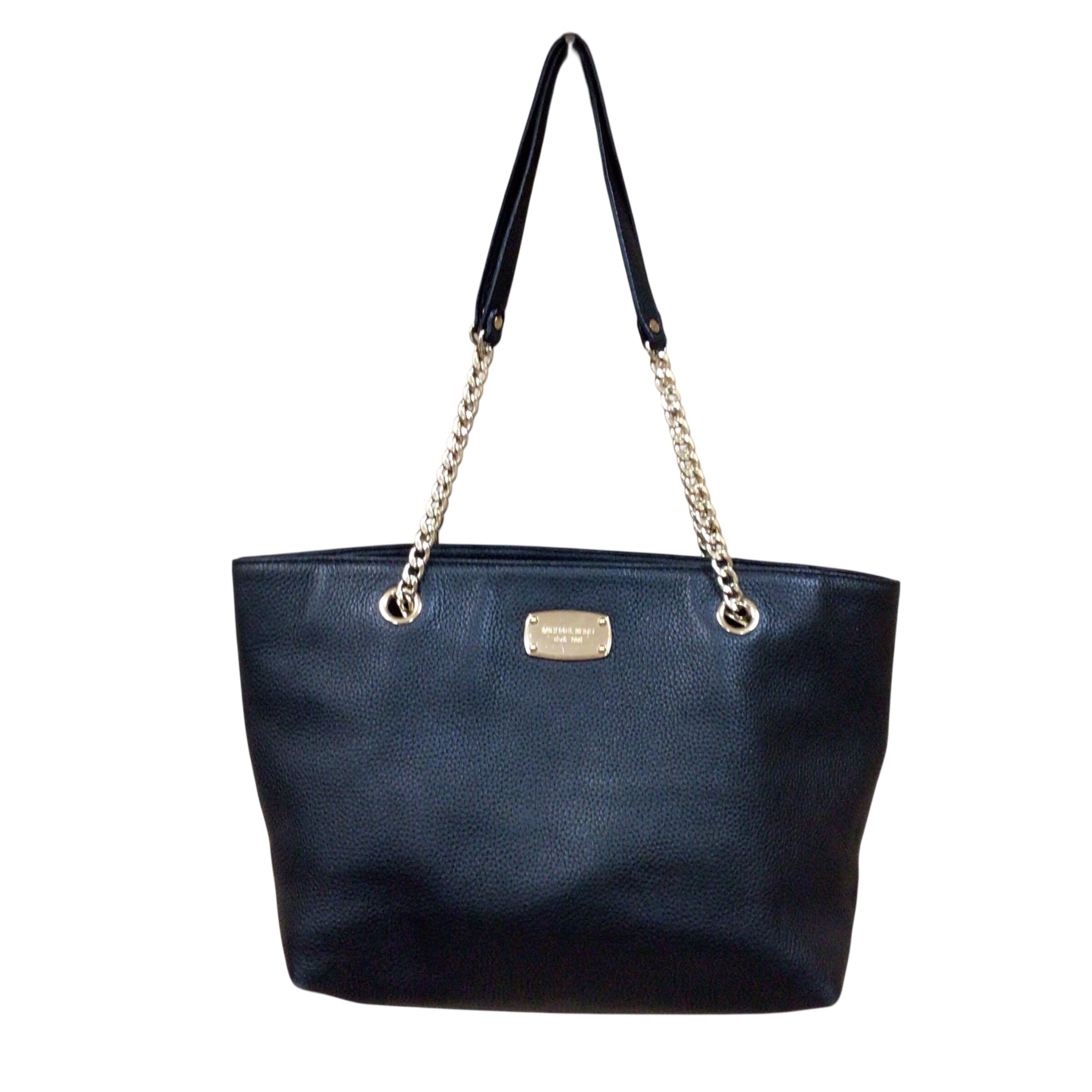 Michael Kors Black Pebbled Leather & Gold Chain Shoulder Bag