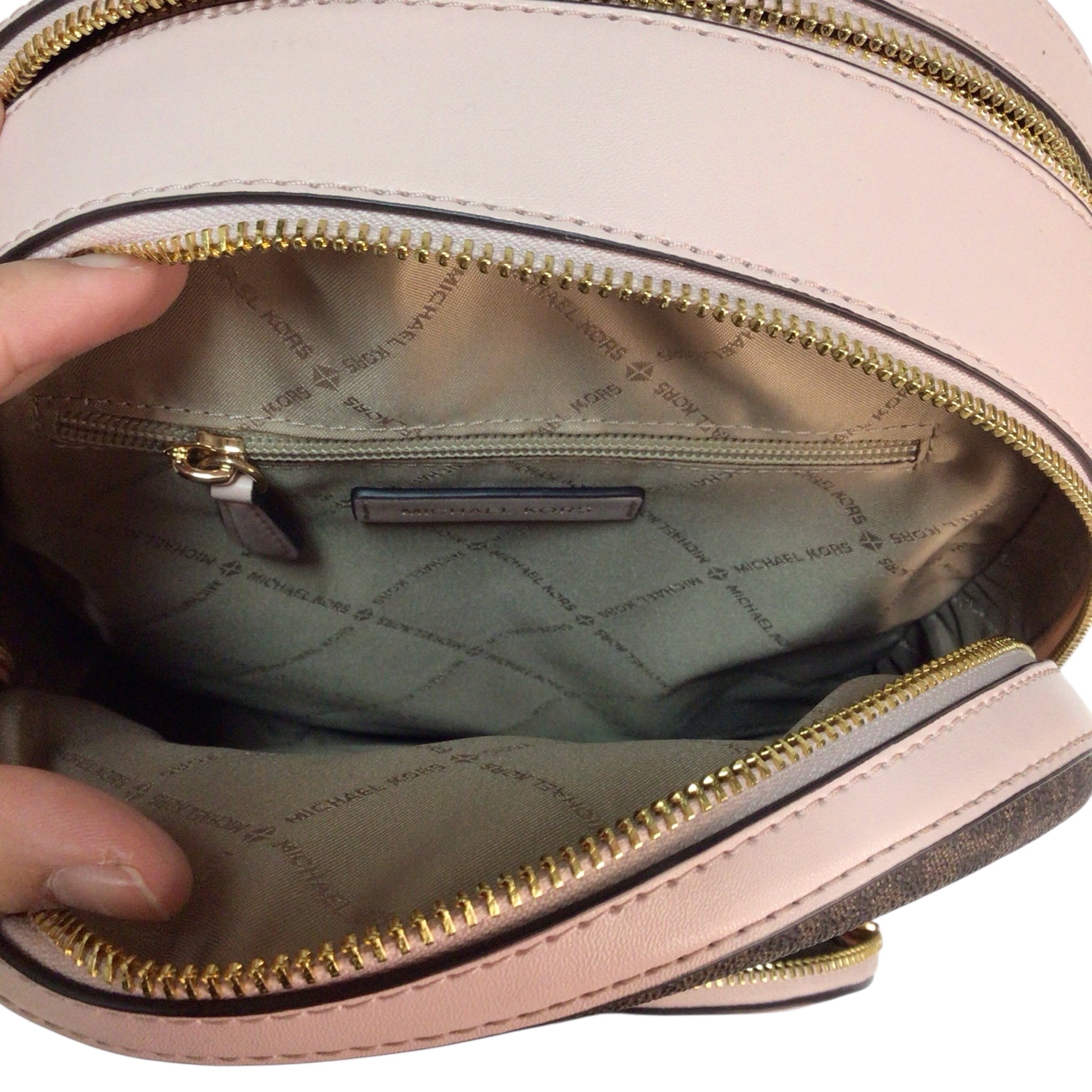 Michael Kors Brown and Blush Jaycee Medium Logo Backpack