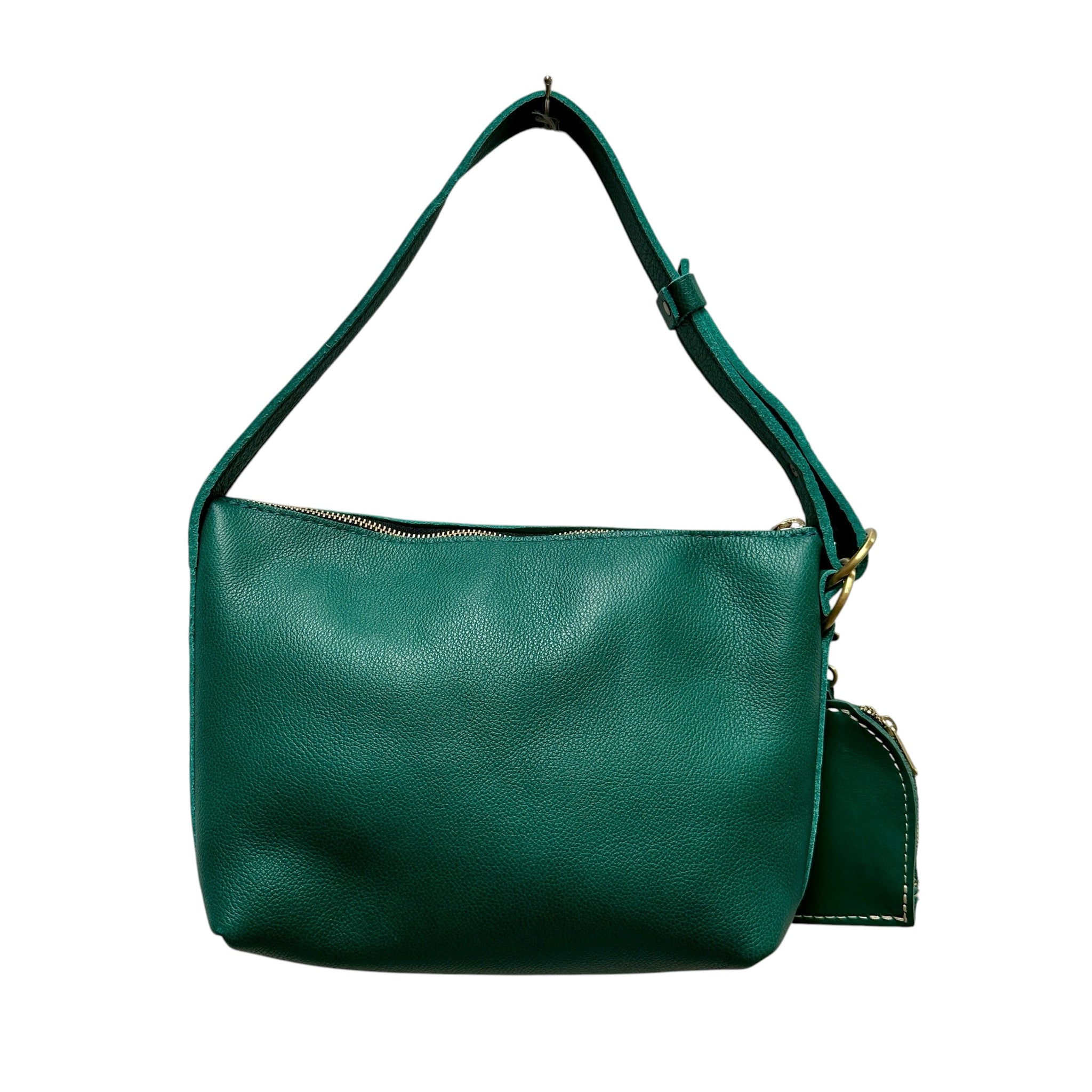 Portland Leather Green Small Slouchy Shoulder Bag with Heart Change Purse