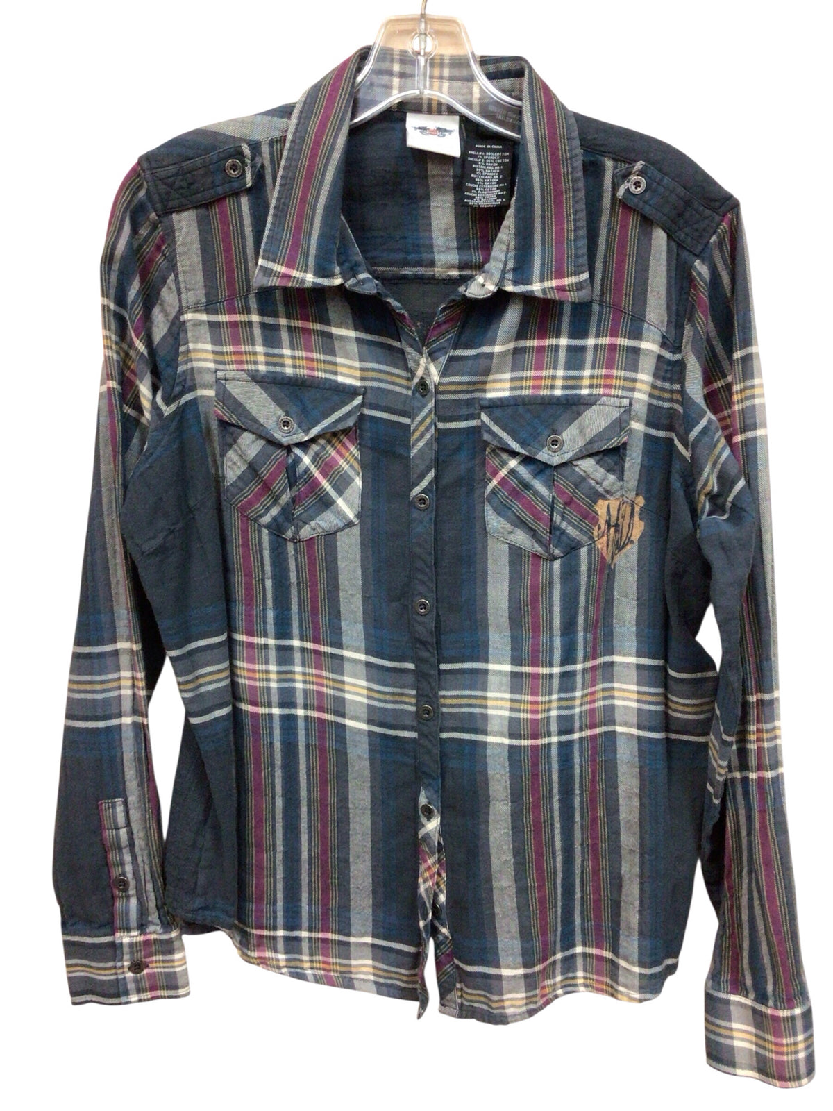 Harley Davidson Plaid Button Down Long Sleeve Top Size Large