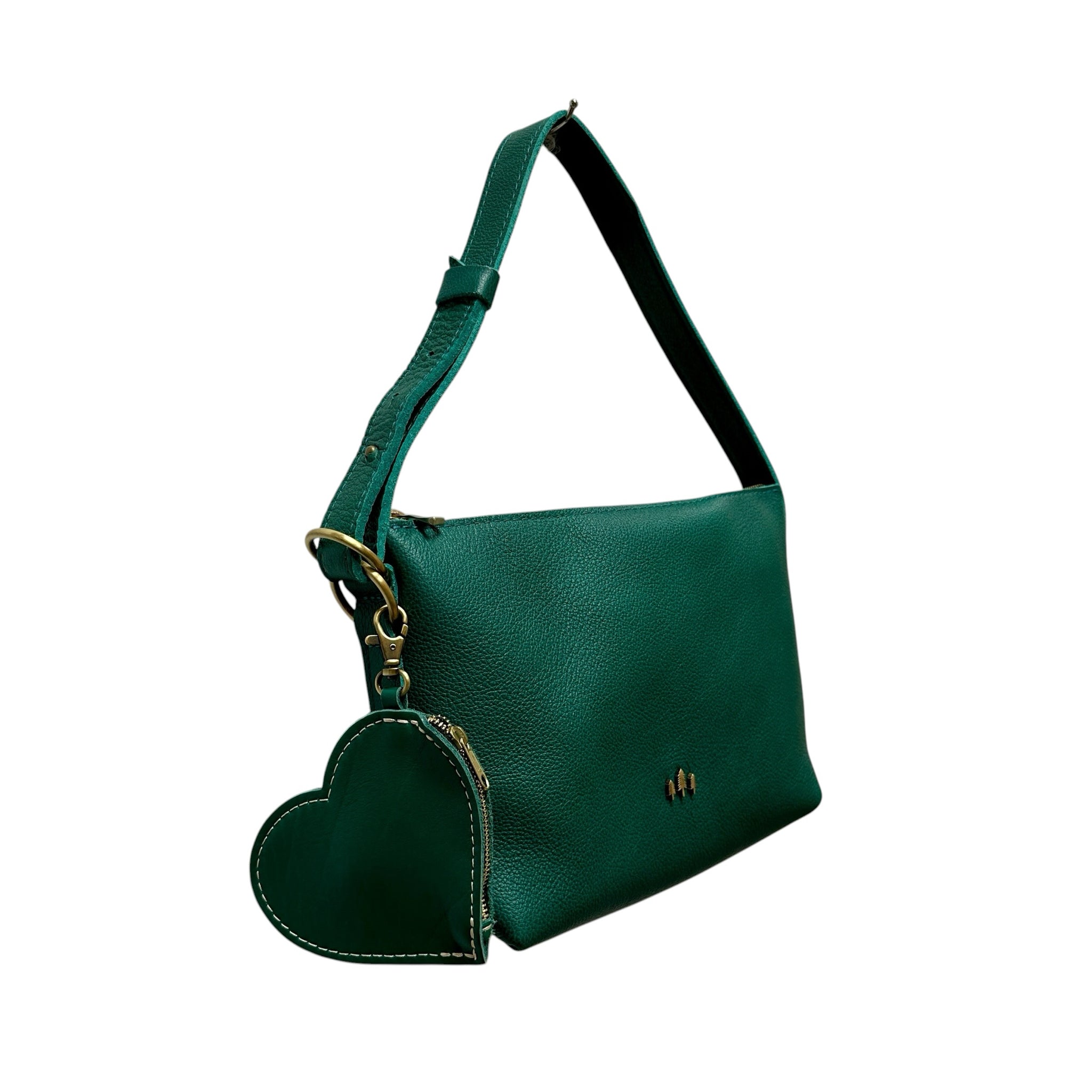 Portland Leather Green Small Slouchy Shoulder Bag with Heart Change Purse