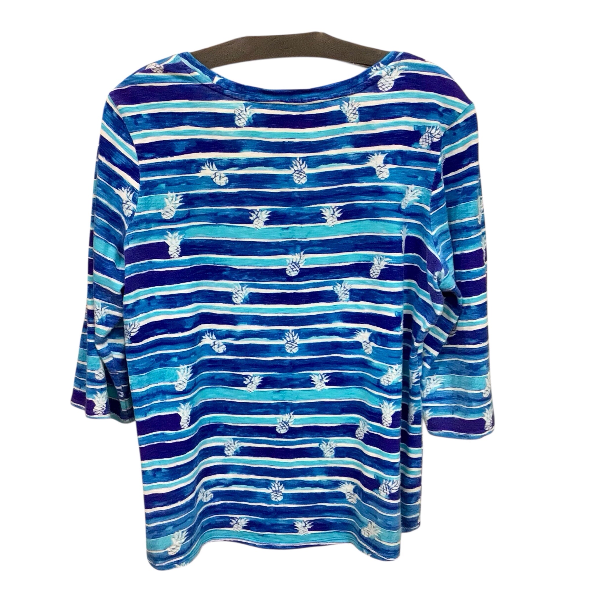 Coral Bay Blue Pineapple 3/4 Sleeve Top Size Medium