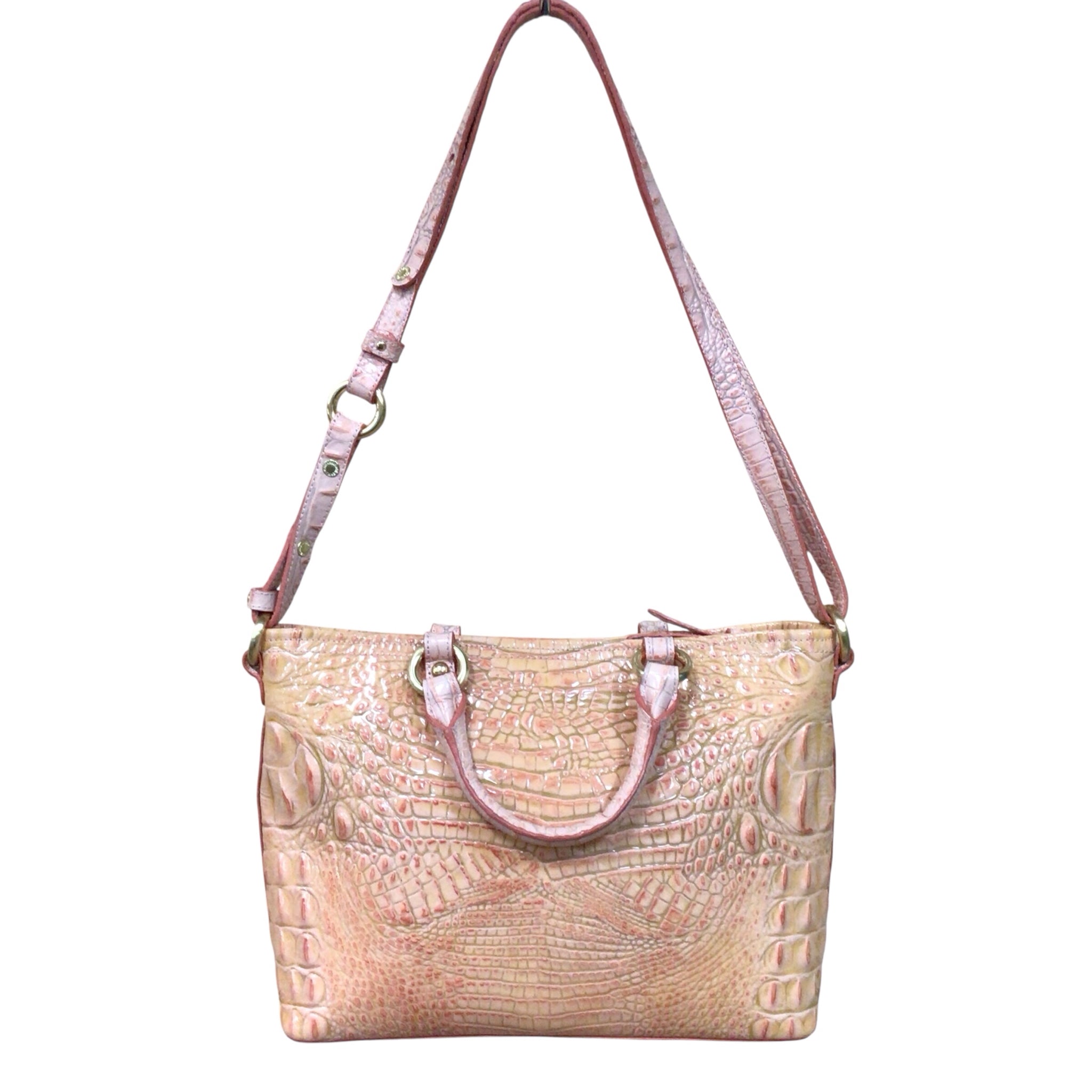 Brahmin "Arlo" Melbourne Pink/Peach Croc-Embossed Leather Shoulder Bag