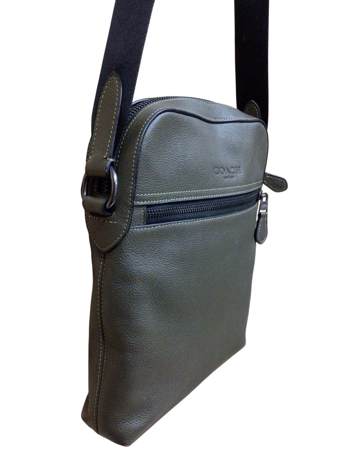 Coach CP756 "Houston Flight" Olive Green Pebbled Leather Crossbody Bag