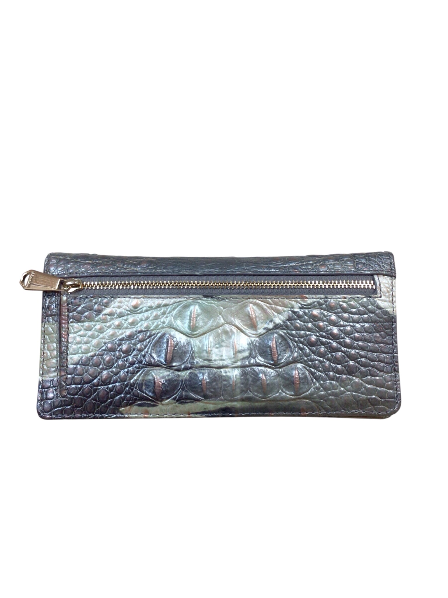 Brahmin "Ady" Melbourne Gray & Pink Croc-Embossed Leather Wallet