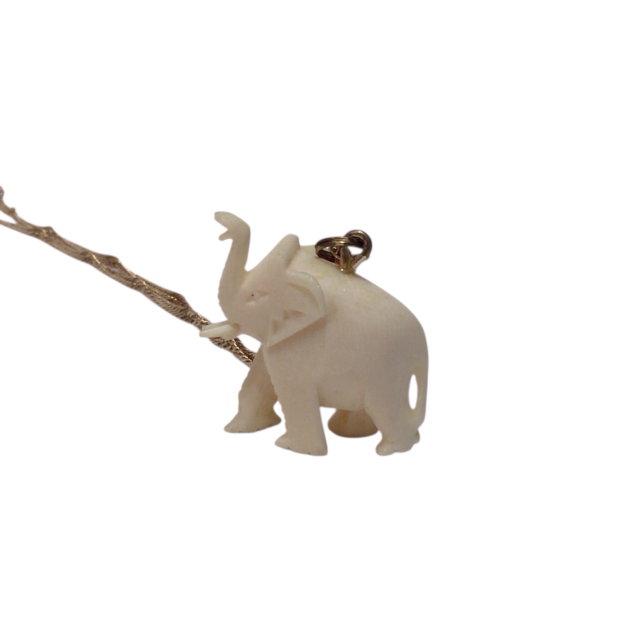 Ivory Elephant Pendant 10K Gold Chain Necklace 24"