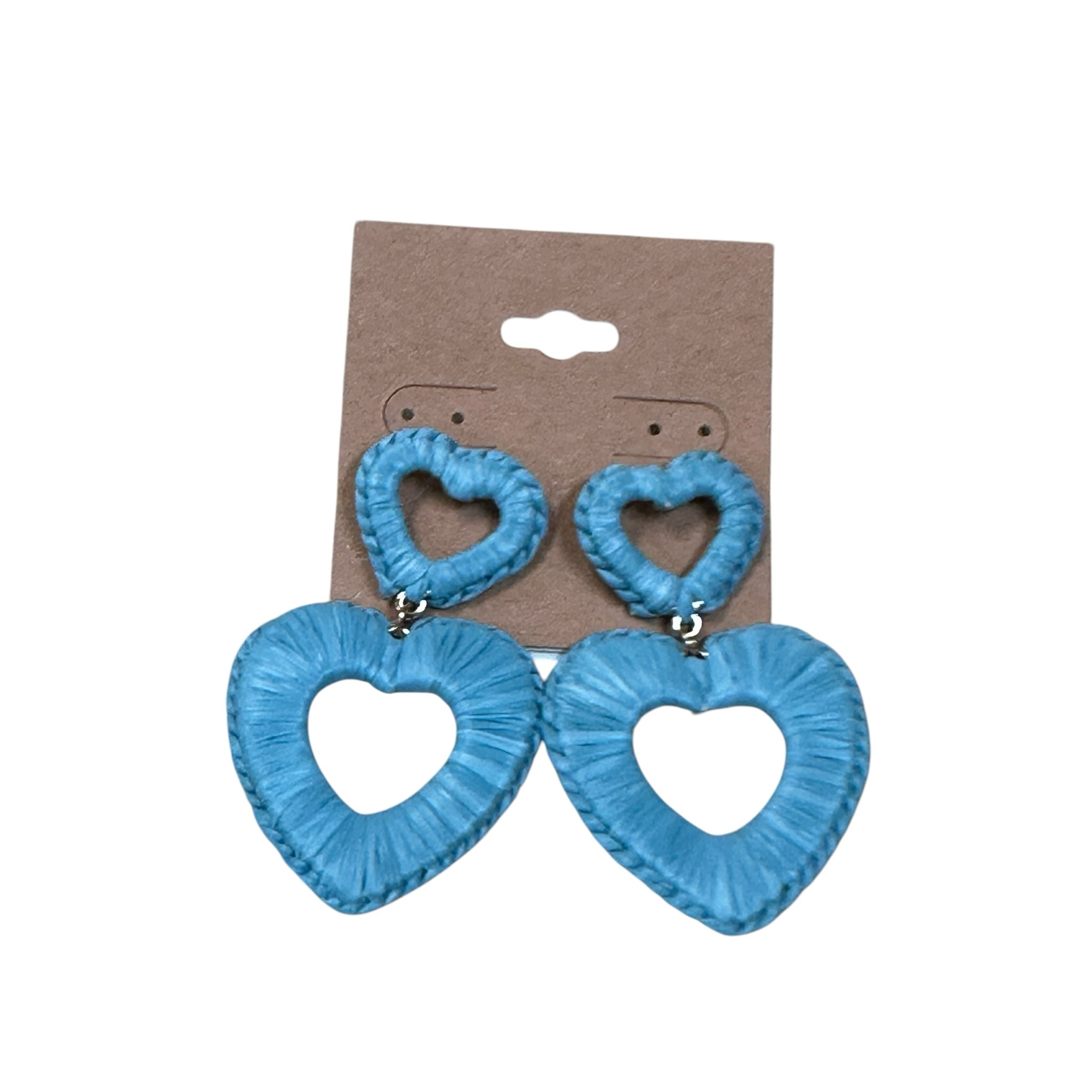 Blue Double Heart Straw Post Earrings