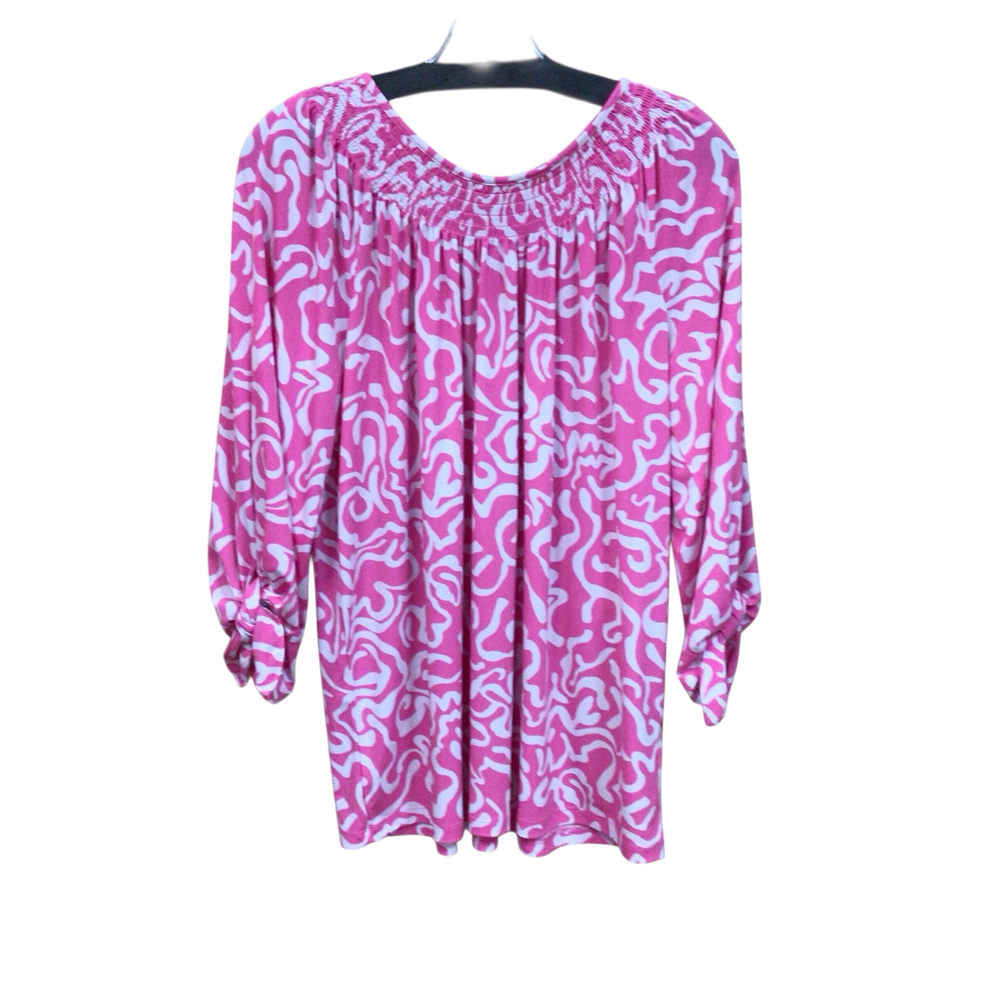 Susan Graver Pink & White 3/4 Sleeve Top Size Medium