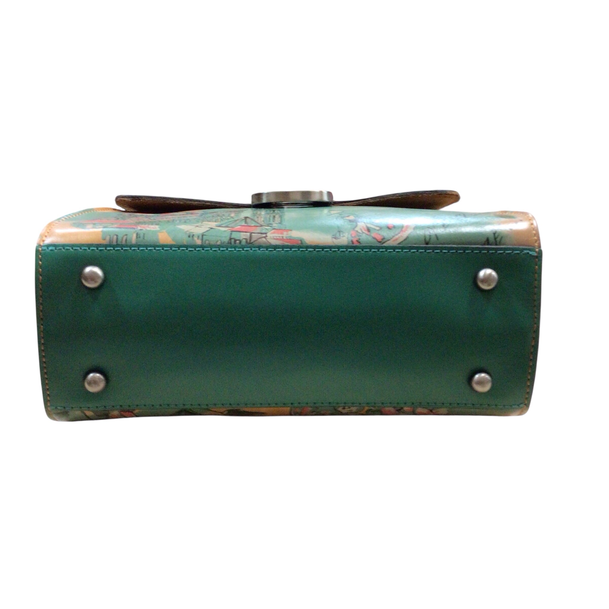 Patricia Nash "Chauncey" Beautiful Girl Teal Leather Crossbody Satchel