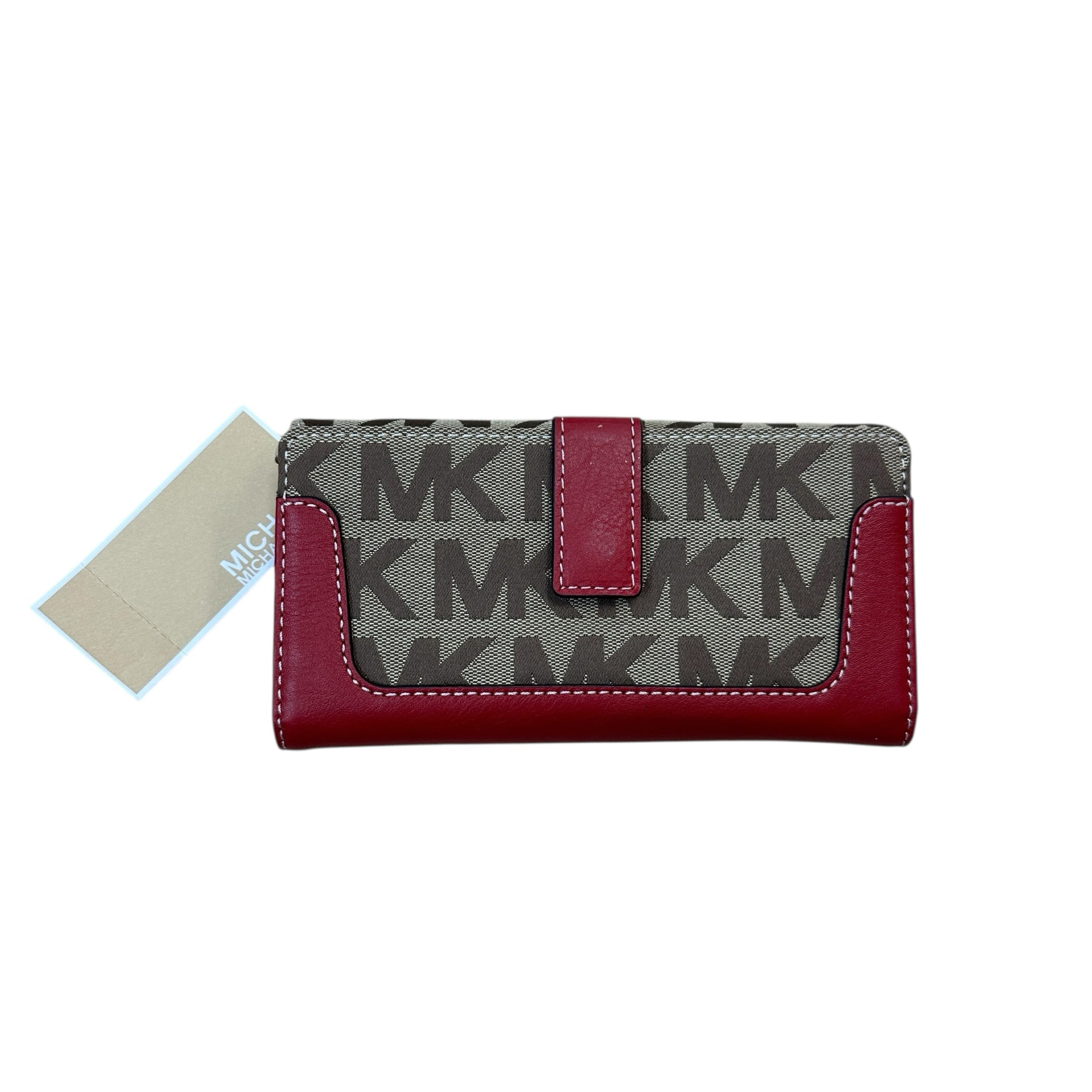 Michael Kors Brookville Tan Red Leather & Canvas Wallet
