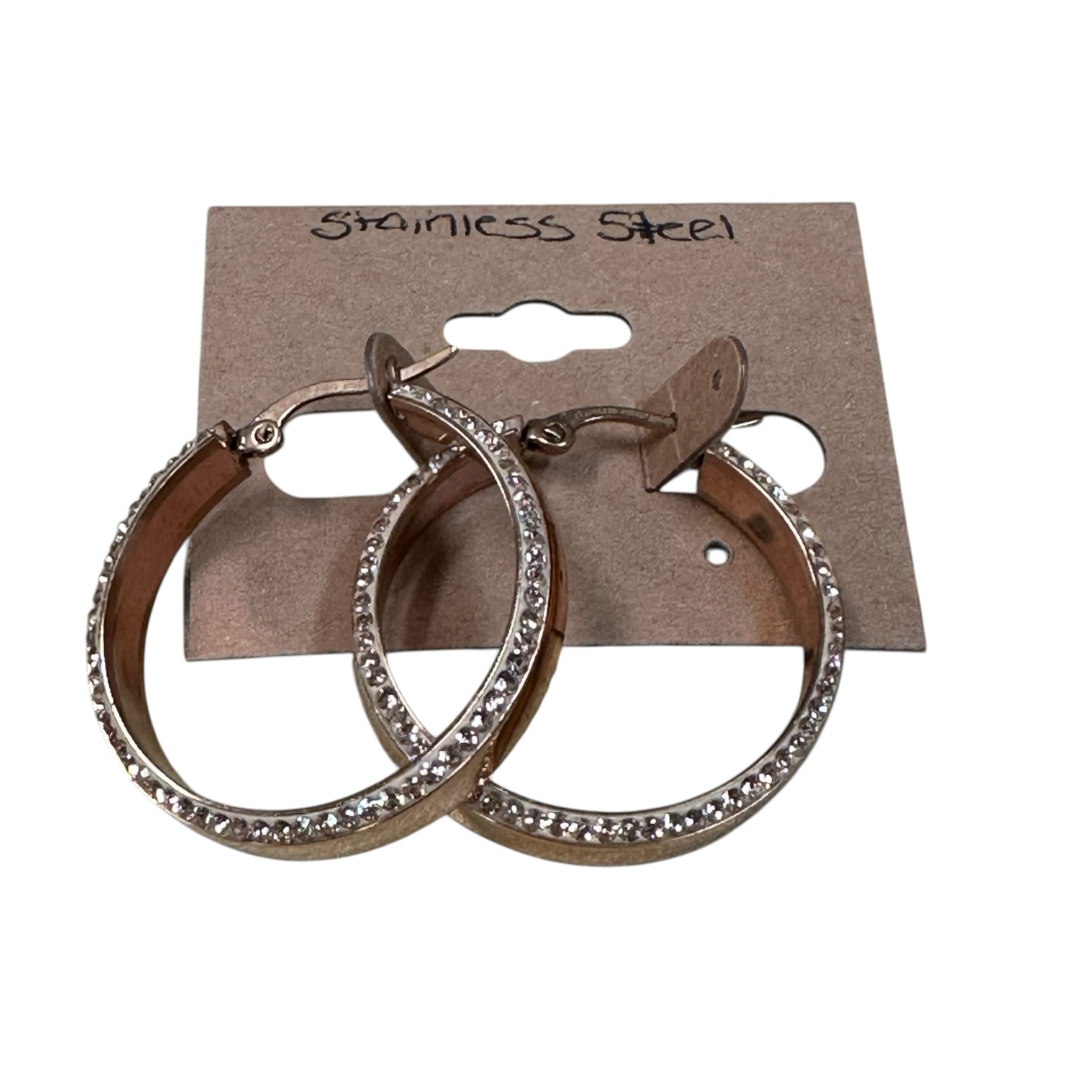 Stainless Steel Rose Gold Hoop CZ Earrings