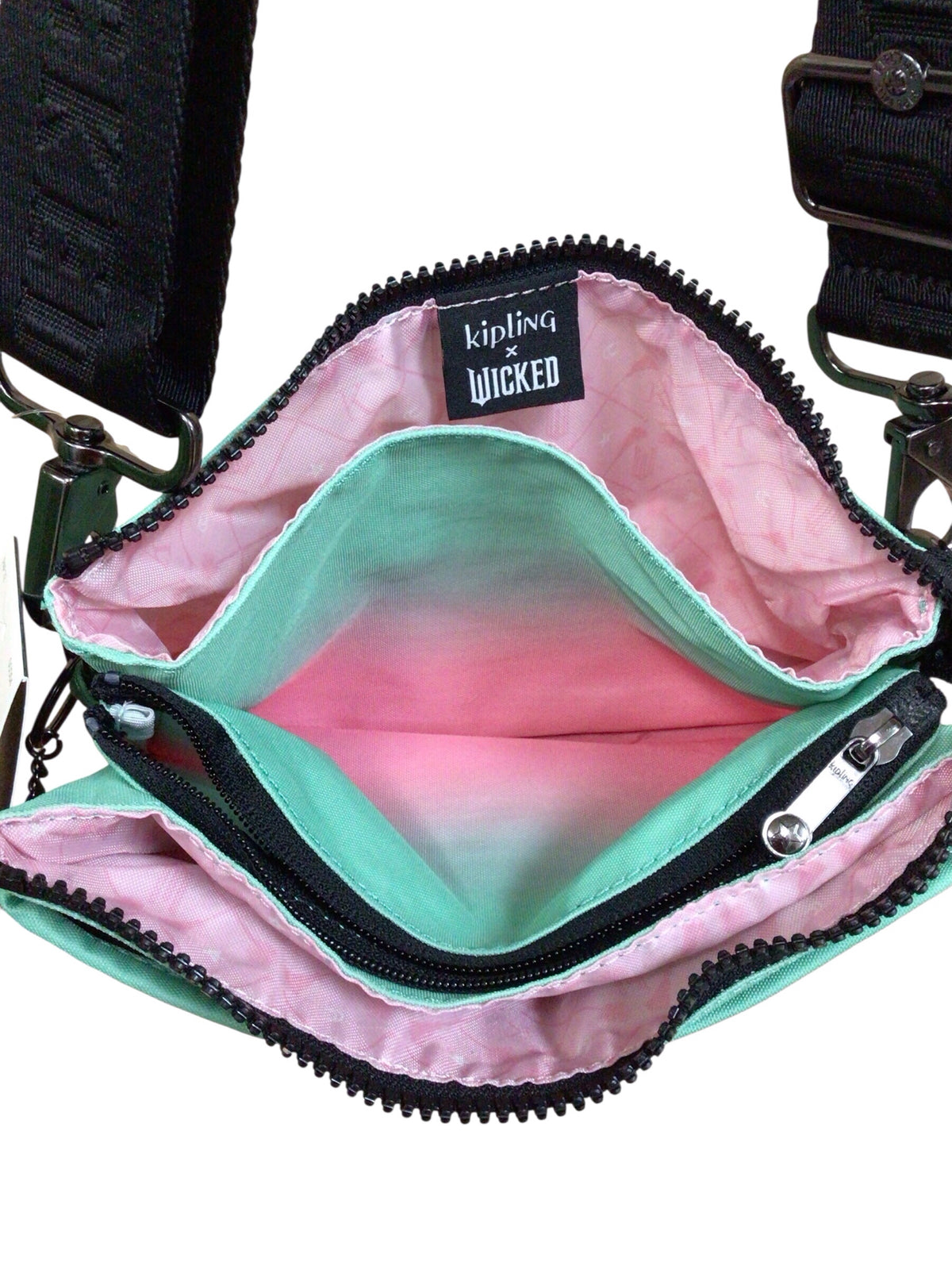 Kipling "Wicked" Ombre Green & Pink Nylon Crossbody Bag