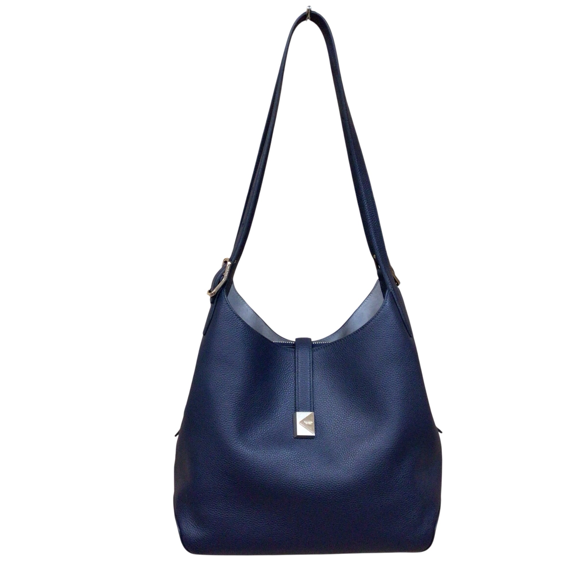Kate Spade "Deco" Large Navy Pebbled Leather Shoulder Bag